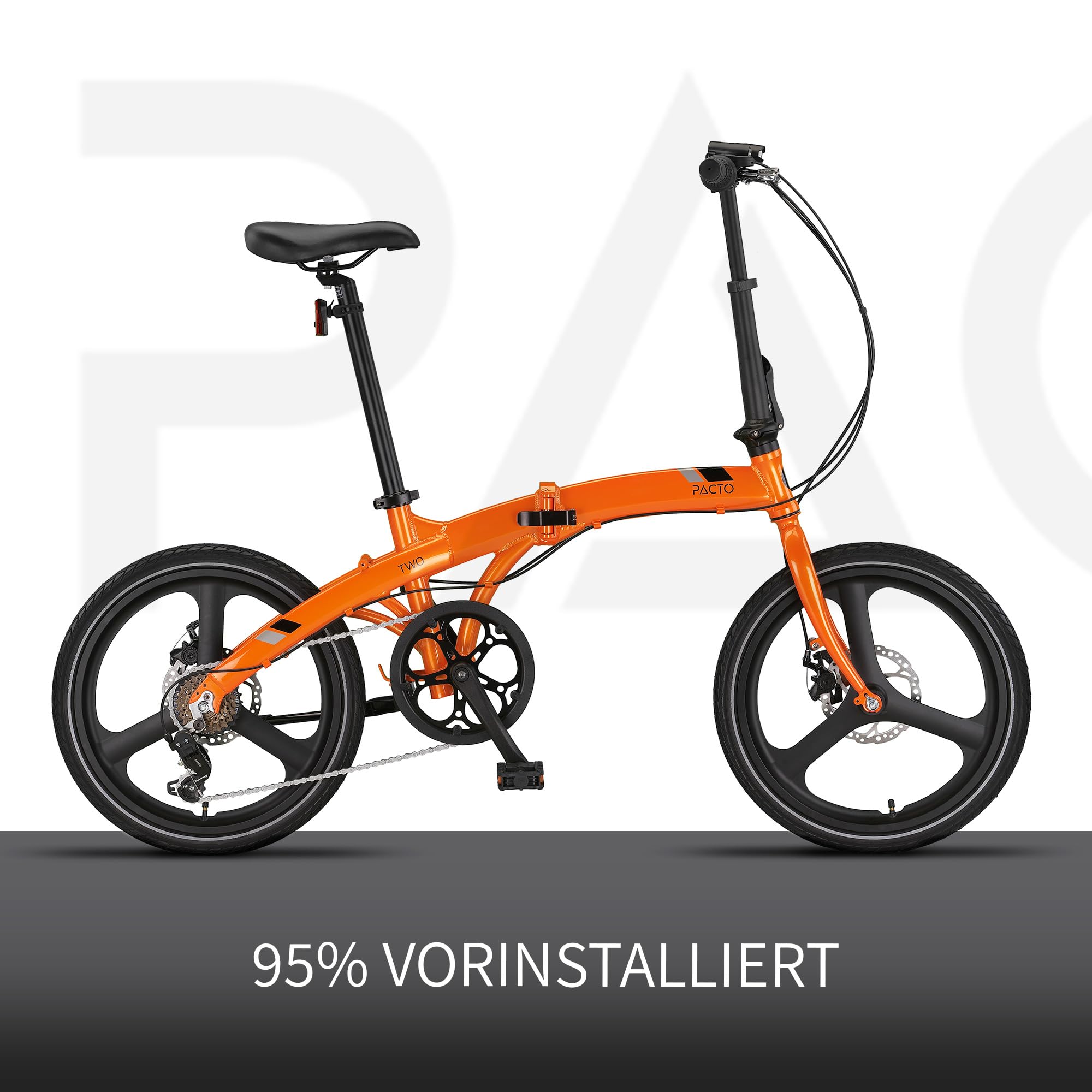 PACTO Two Klapprad 20 Zoll mit Schnelles Faltsystem (10 Sek), Aluminiumrahmen, Leichtgewicht (13KG), Shimano 6 Gänge, Doppelscheibenbremse und LED-Licht