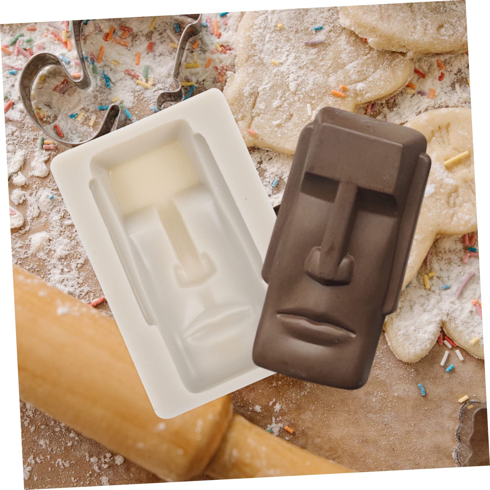 ABOOFAN 4 pièces Moule à Chocolat Silicone Moai Flexible et Moule DIY pour Pâtisserie et Design Original pour Décoration de Gâteaux Facile à Démouler et Nettoyer