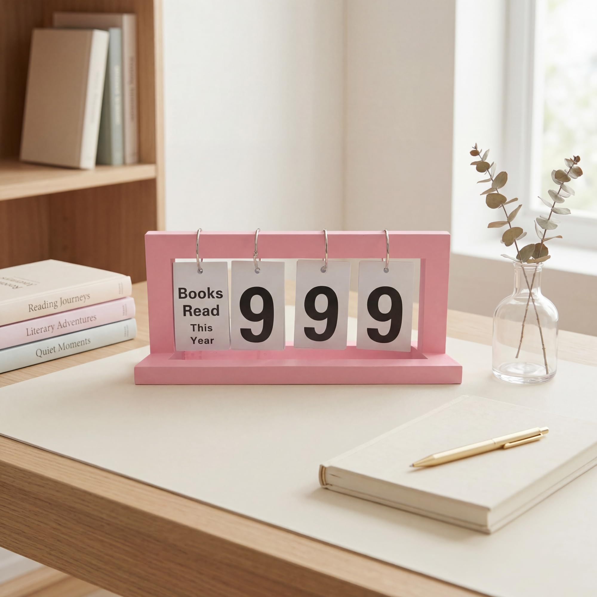 ZYZX Wooden Books Read This Year or Month Tracker Display Stand - with Flip Numbers Border, Suitable for Teachers, Students, Classrooms, Libraries, Home Office Decoration Gifts - Image 2