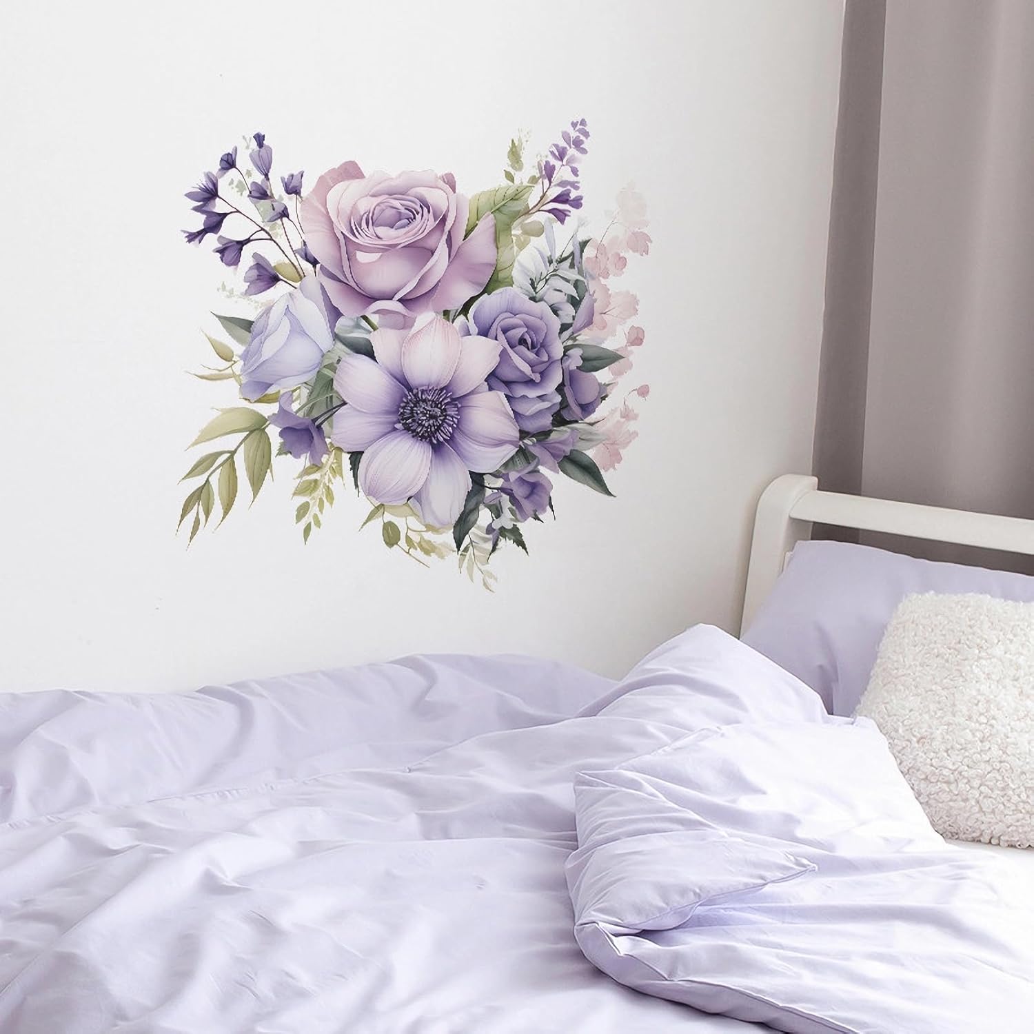 Purple Rose Daisy Flower Wall Stickers, sacinora Watercolor Romantic Floral Art Wall Decals Removable Vinyl Peel and Stick for Living Room Bedroom Nursery Sofa TV Background Decorations - Image 6