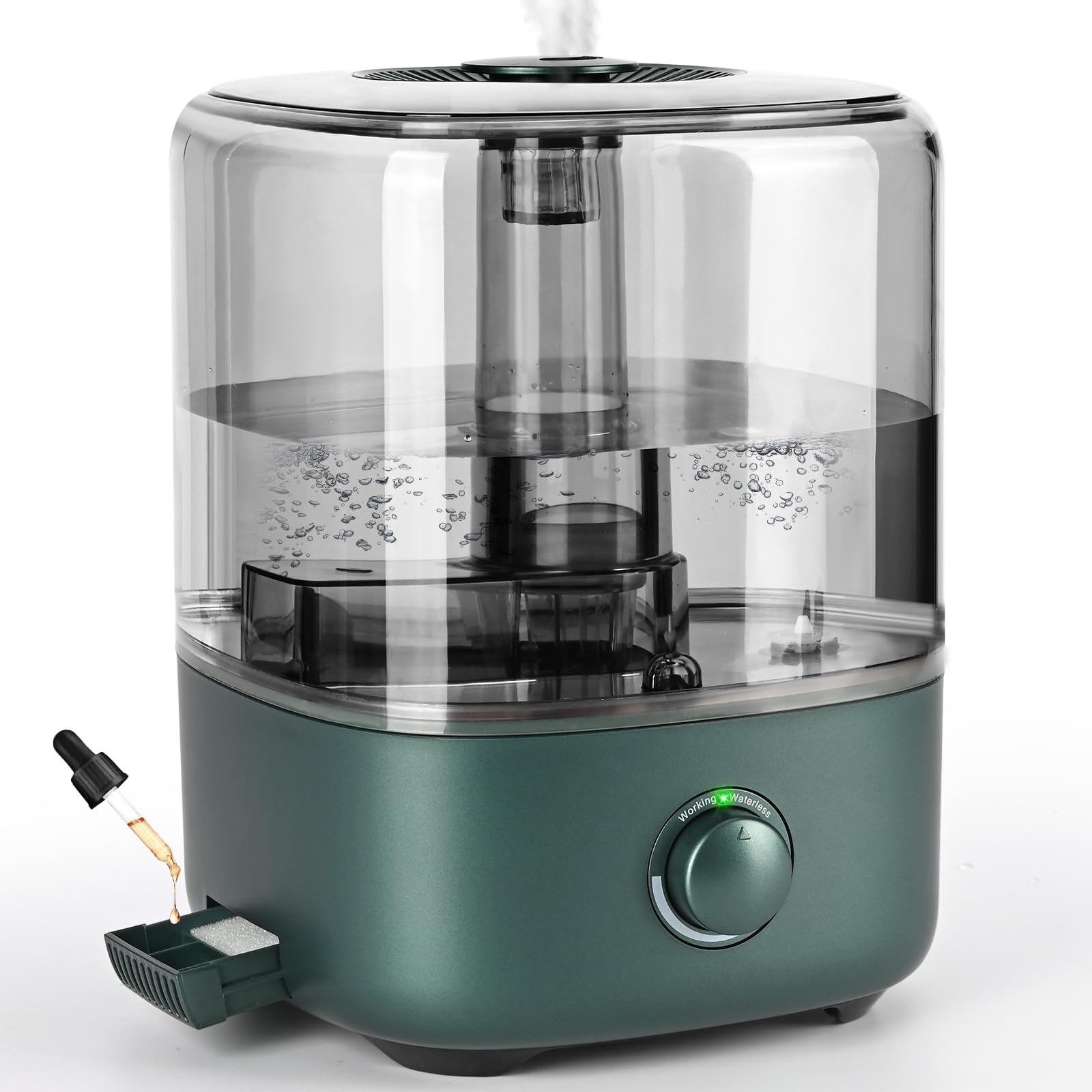 Humidificateur d'air pour chambre à coucher, 5 l, à ultrasons, 28 dB, silencieux, avec buse rotative à 360°, augmentation de l'humidité pour chambre d'enfant, bureau, plantes de bébé, vert