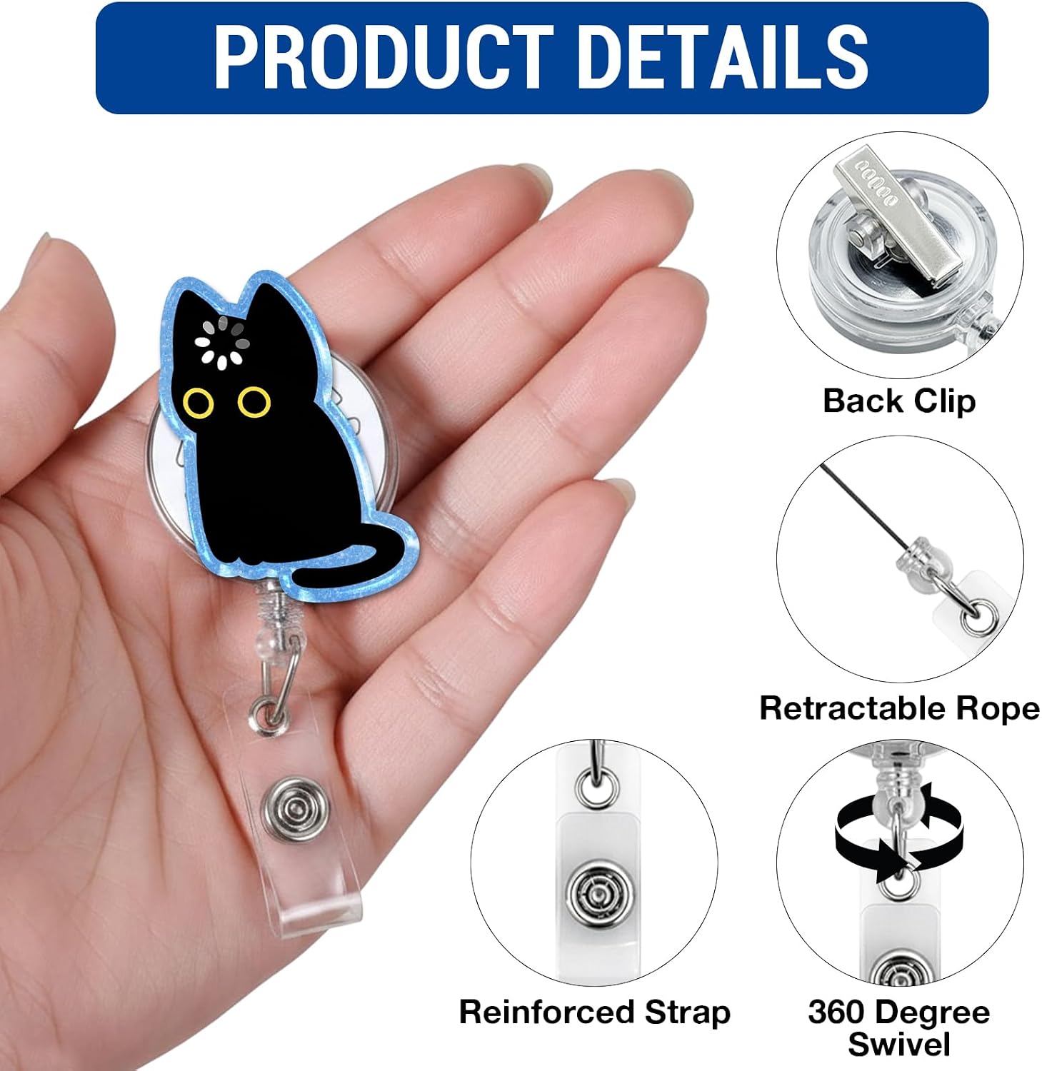 Black Cat Void Loading Badge Reel, Funny Blue Gifts for Nurse Teacher image 2