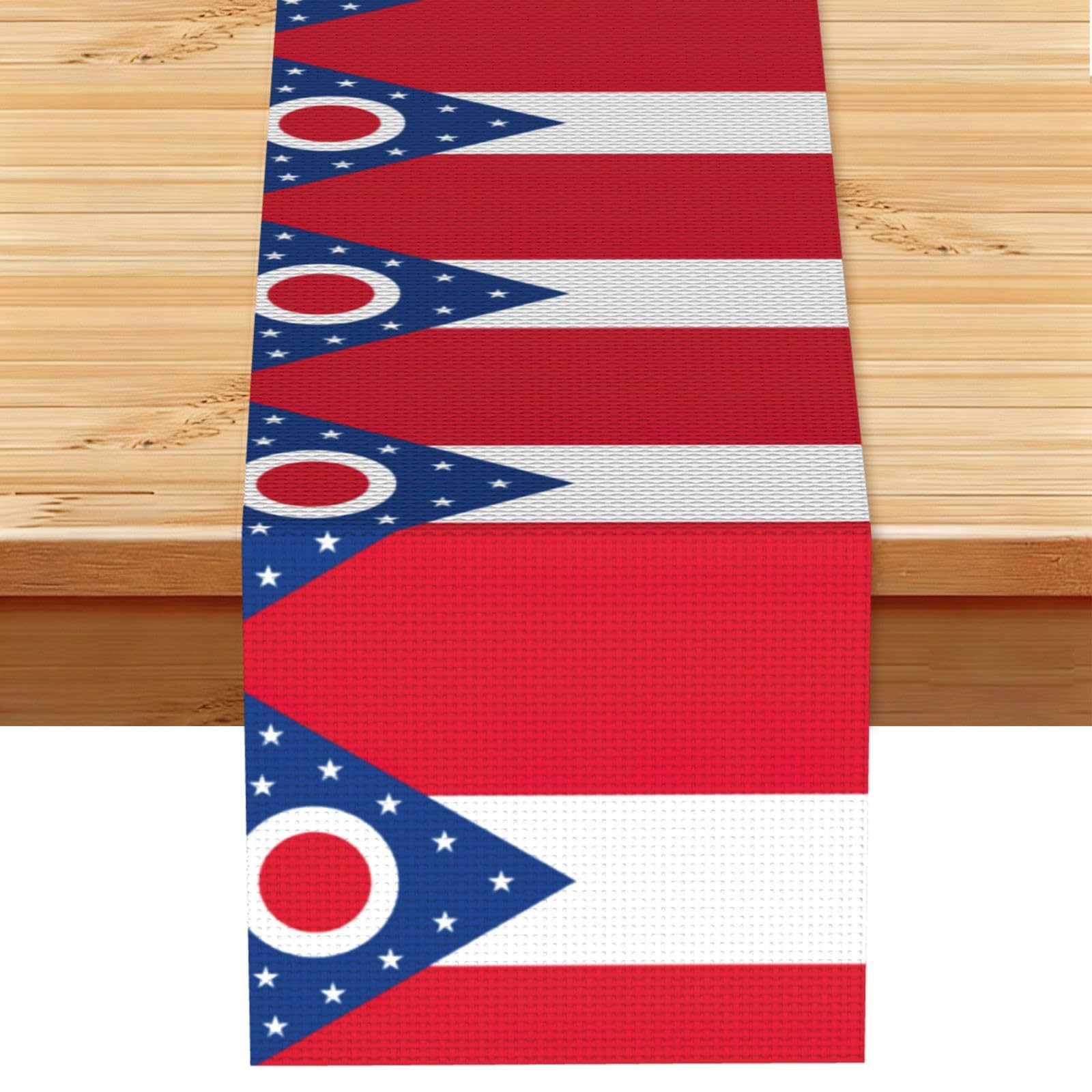 Ohio State Flag Printed Table Runner 13 x 72, Wrinkle Resistant Decor for Dining Table Coffee Table Fireplace