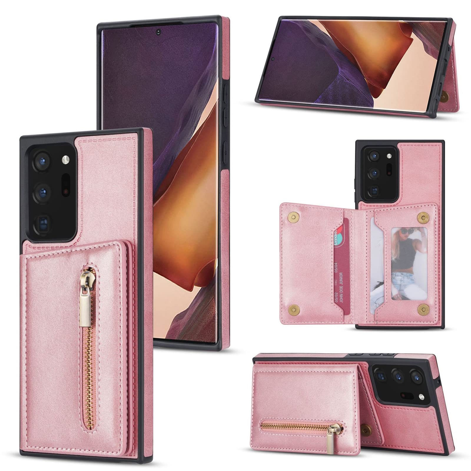 Custodia per Samsung Galaxy S22/S22+/S22 Ultra, Cerniera Custodia Portafoglio con Tasche Premium in Ecopelle Antiurto Cover Posteriore Flip TPU Protezione Case,d'oro,S22 Ultra 6.8"