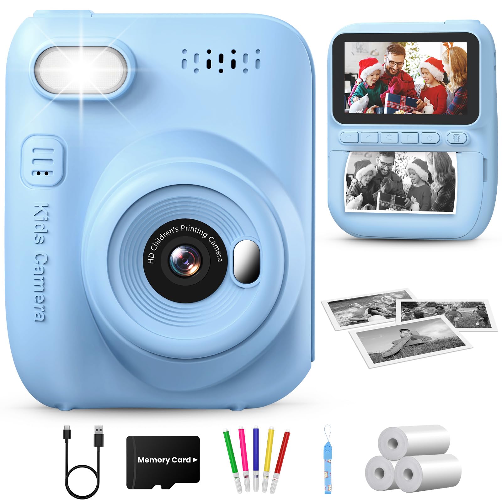 GREENKINDER Macchina Fotografica Bambini Istantanea,3,0 Pollici 14MP Fotocamera Istantanea Bambini Scheda Memoria,1080P Fotocamera Digital per Bambini,Giocattolo Regalo Natale per Bambino da 3-12 Anni