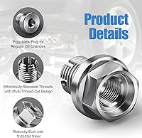 Vista 4 de 1/2-20 Tapón de drenaje de aceite doble sobredimensionado tipo piggyback, kit de reparación de rosca de bandeja de aceite autorroscante de acero