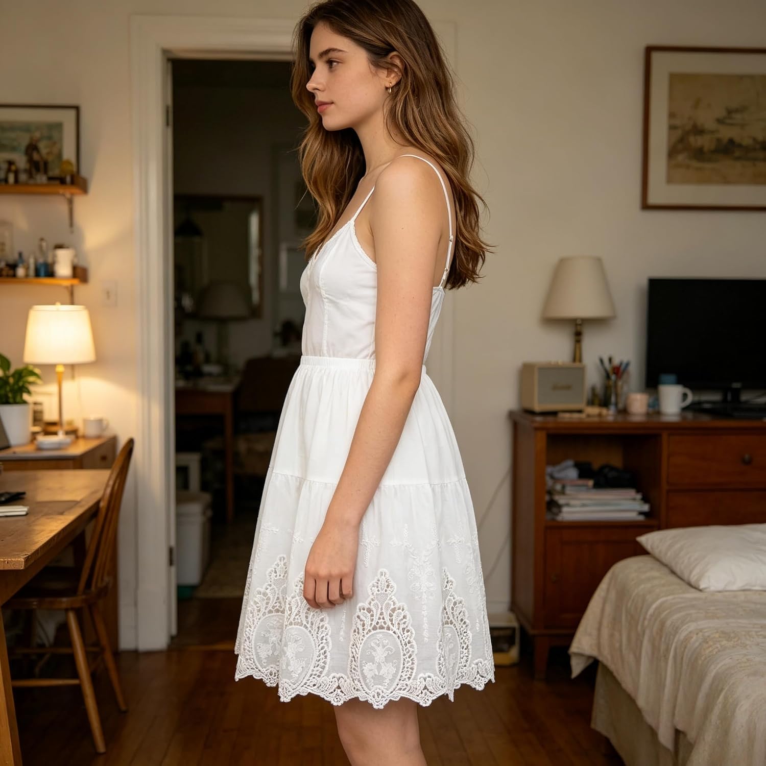 skirt extender dress women slip dresses under lace cotton extenders enaguas de mujer para faldas (US, Alpha (Alpha), L, Regular, Q05 55CM Ivory)