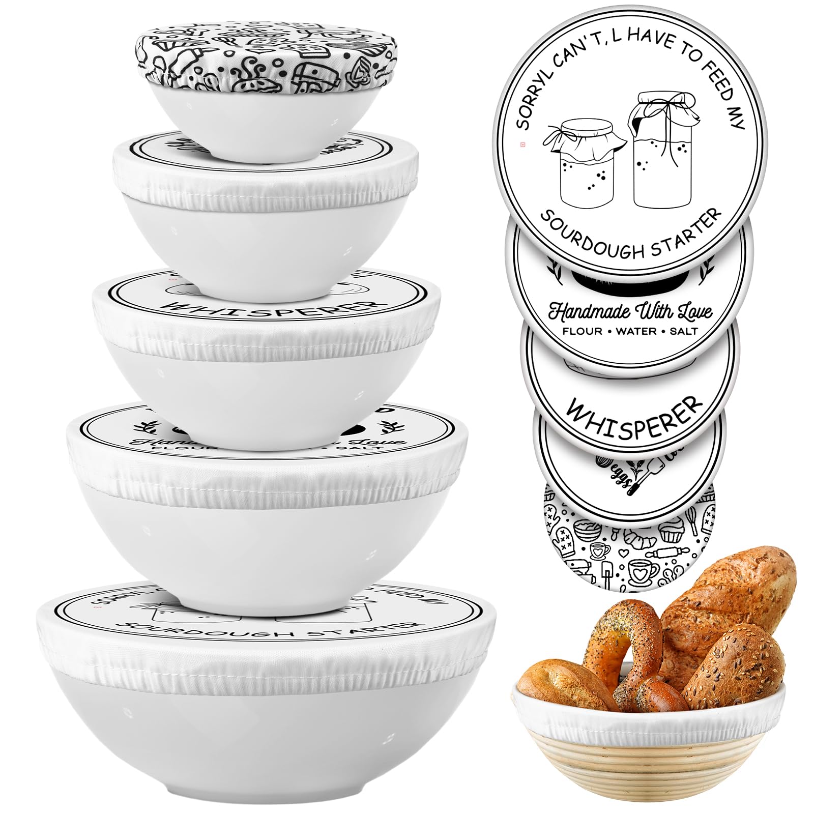 Patelai 10 Pcs Bowl Covers Reusable in 5 Size Fabric Stretch Dish Covers
