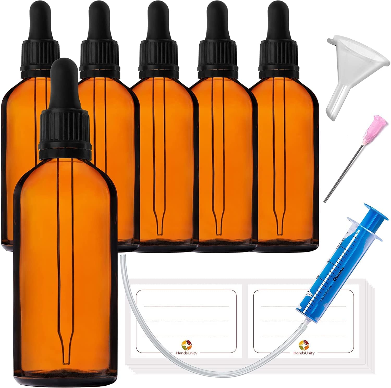 Vifycim6pack 100ml Glass Bottle Kit Amber Bottles DN18 with Glass Pipette Caps