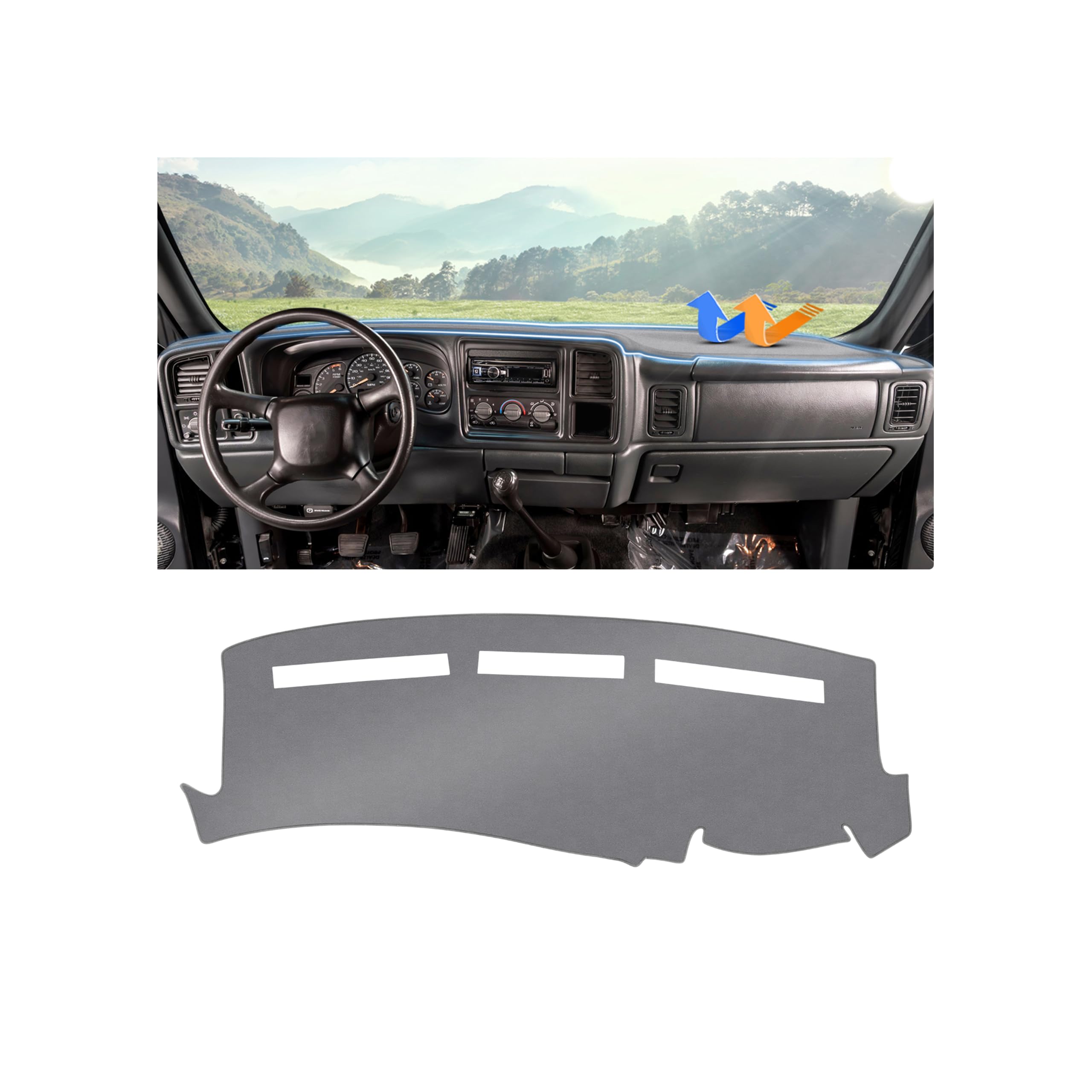 Autorder Gray Dashboard Cover Mat for Chevy Chevrolet Silverado/GMC Sierra 1999-2006, GMC Yukon XL/Suburban Tahoe Avalanche 2000-2006 Accessories Upgrade Polyester Dash Mat Sunshade Glare Protector