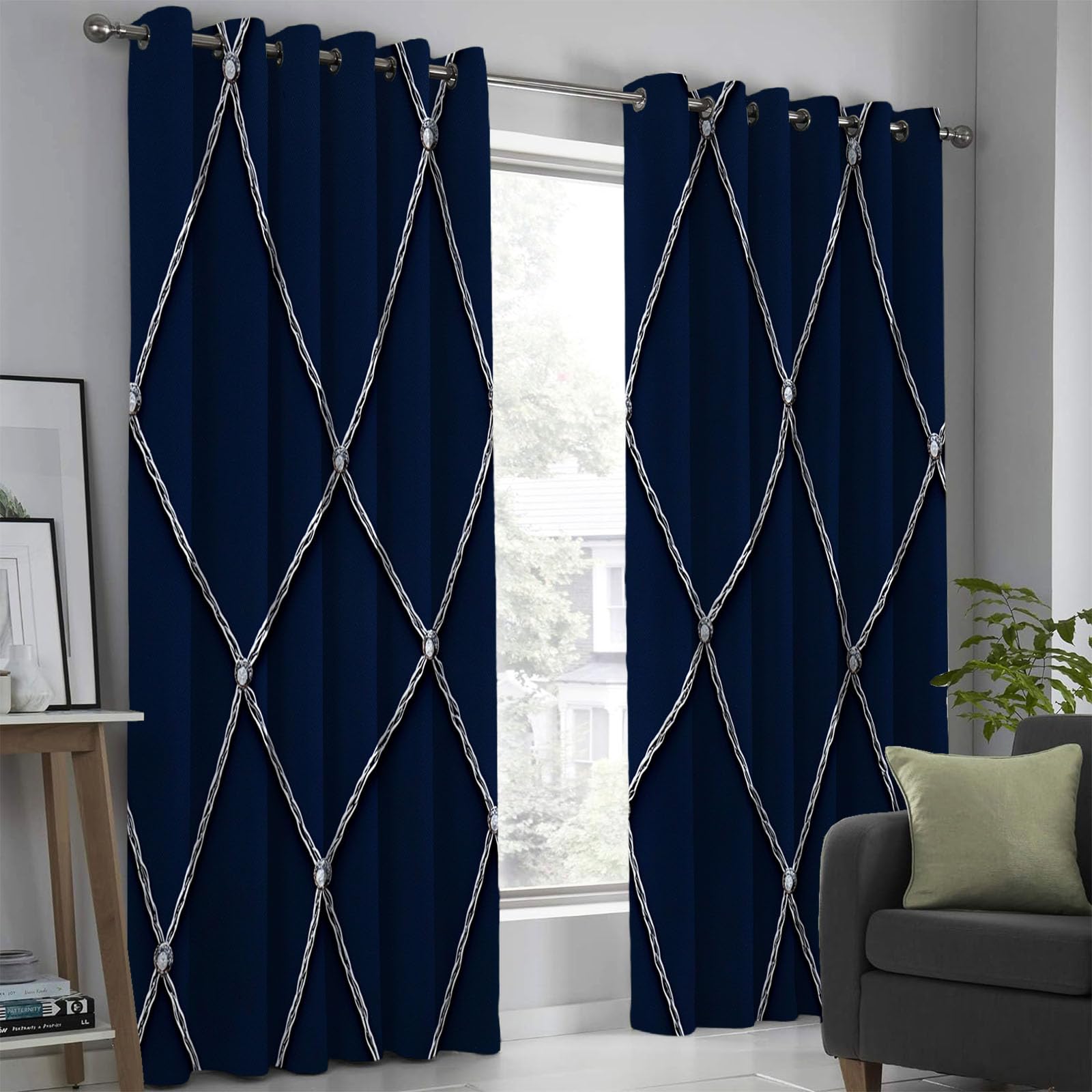 Rideau occultant bleu foncé 140 x 260 cm | Rideaux thermiques isolés à œillets