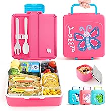 Lehoo Castle Kids Bento Box, 1300ml Lunch Box for Kids with 4 compartments, Kids Bento Lunch Box Containers with Sauce Jar/Spoon & Fork