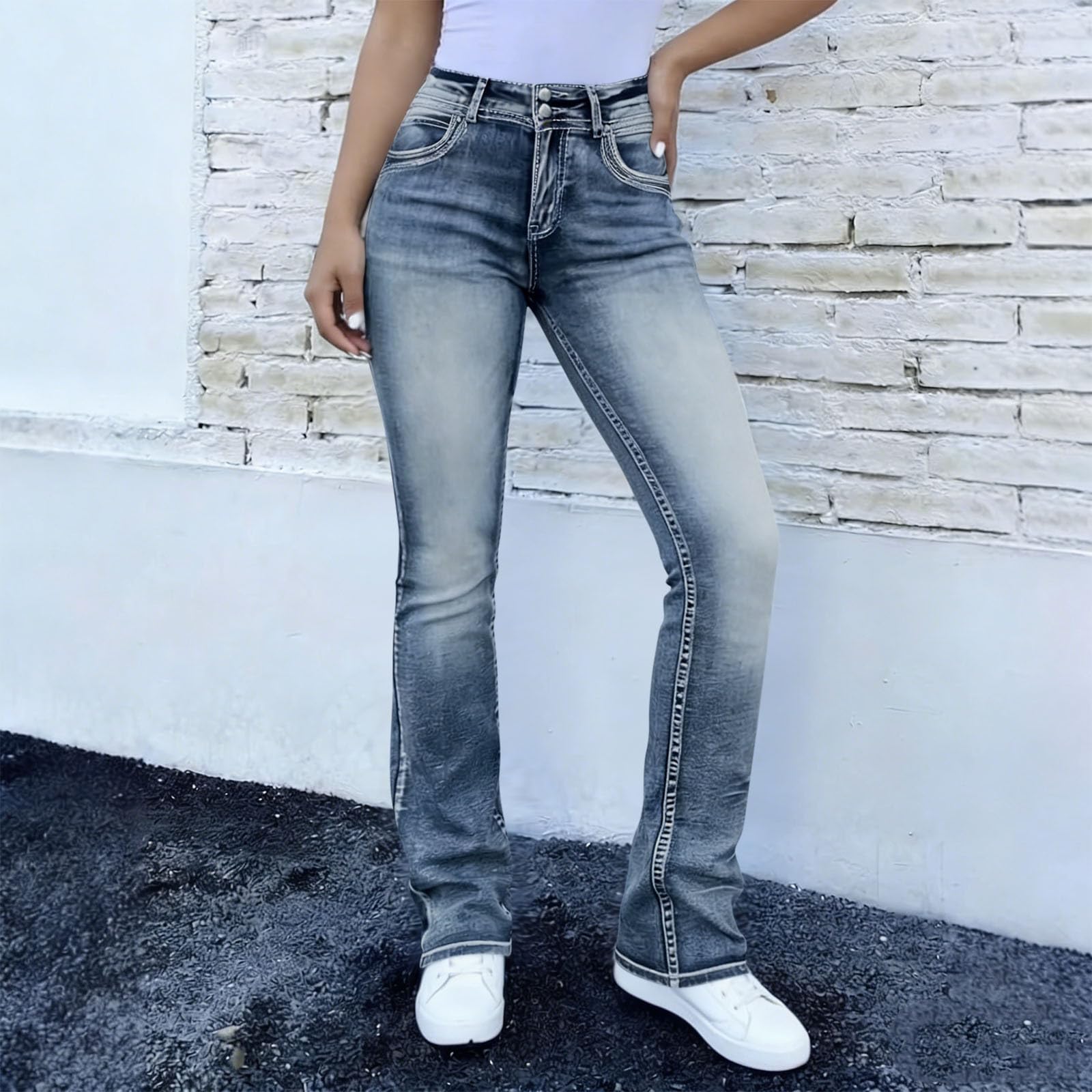 Jeans da Donna Svasati Pantaloni in Denim Elasticizzati con Tasche Morbidi | Pantaloni a Campana dalla Linea Slim e Caduta Morbida Jeans dalla Vestibilità Comoda e Retrò per Streetwear e Weekend
