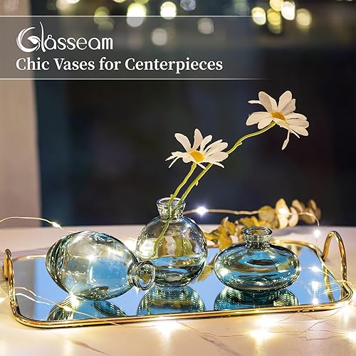 Miniatura 6 de Jarrón de cristal para centros de mesa 12 piezas Glasseam Green Mini Jarrones pequeños para flores a granel, juego de jarrones estéticos lindos