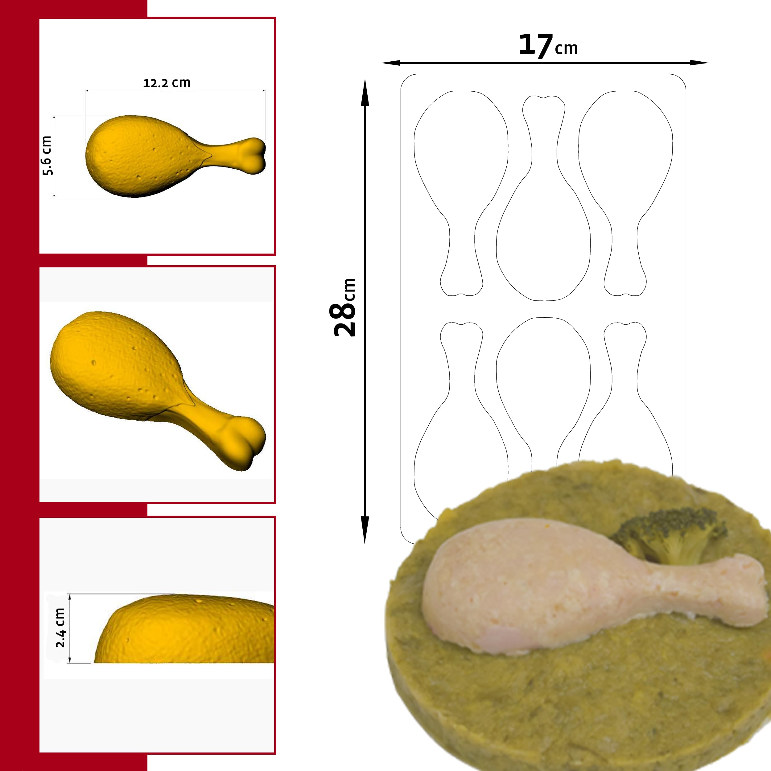 HIAKDOFT 2 Pièces Moule Silicone Original Forme De Cuisse De Poulet Set