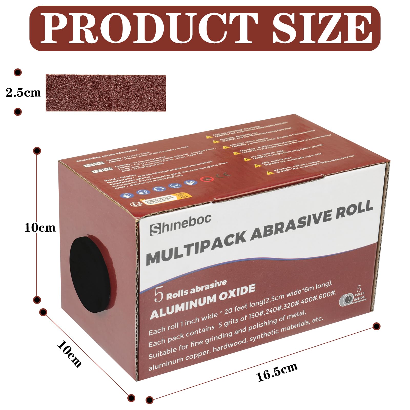 Shineboc Emery Cloth Roll,Sandpaper Roll 150/240/320/400/600 Grit 2.5 CM X 6 M Emery Paper Abrasive Sanding Paper Roll 5 Rolls of Wet and Dry Sandpaper - Image 3