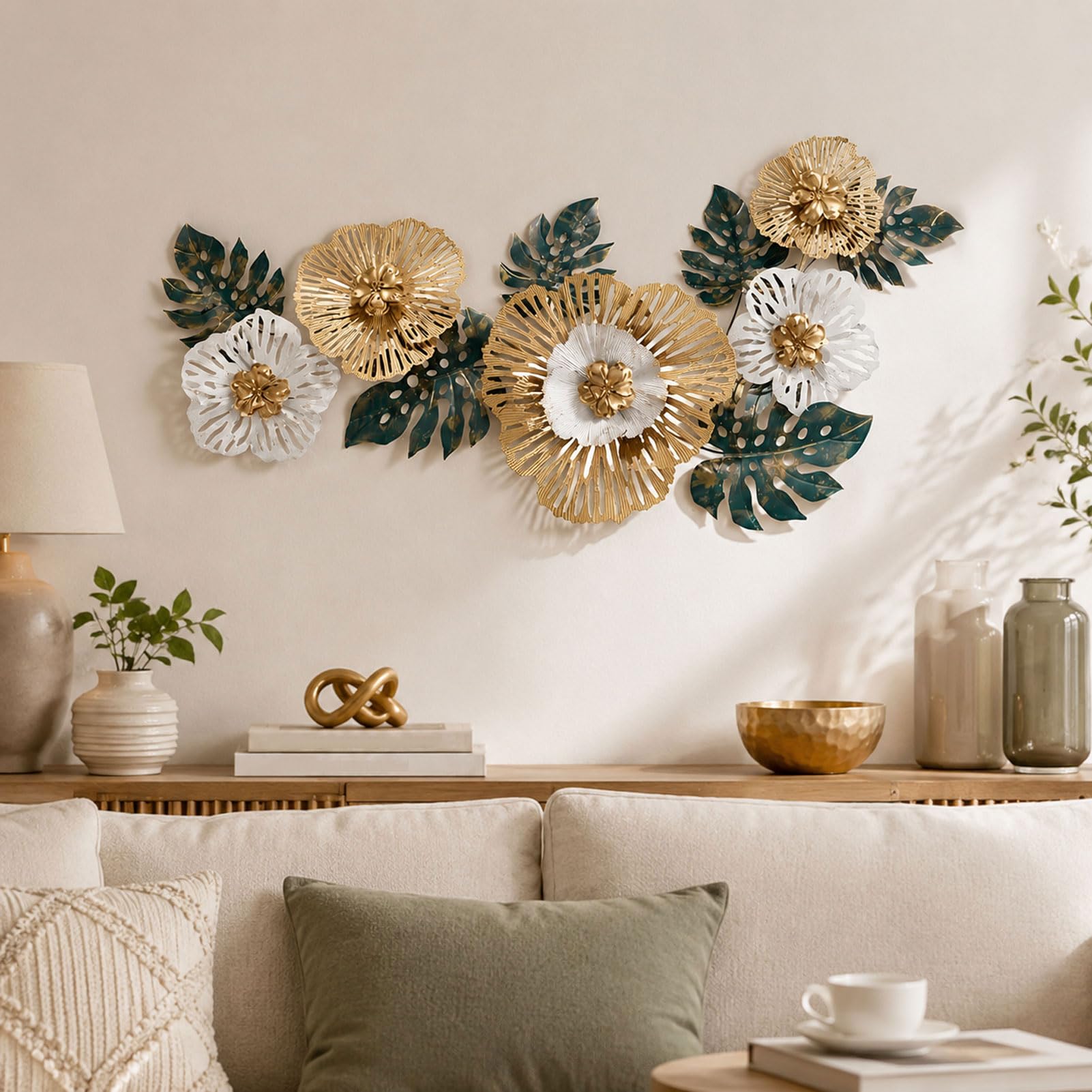 NNYCC Arte mural metálico Escultura metálica tridimensional | Texturas metálicas artesanales que realzan la decoración de su hogar Gran salón y decoración del hogar 138 x 57 cm