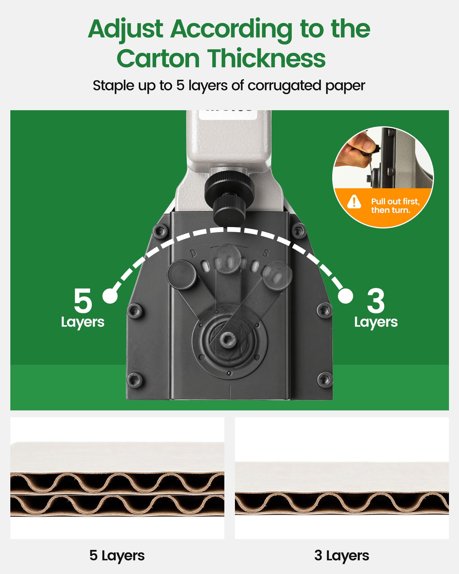 meite 16Ga HB3515 - Cucitrice manuale per cartone, calibro 16, per corona da 34,7 mm, graffette da 15 mm di lunghezza, con regolazione di profondità per scatole in cartone ondulato