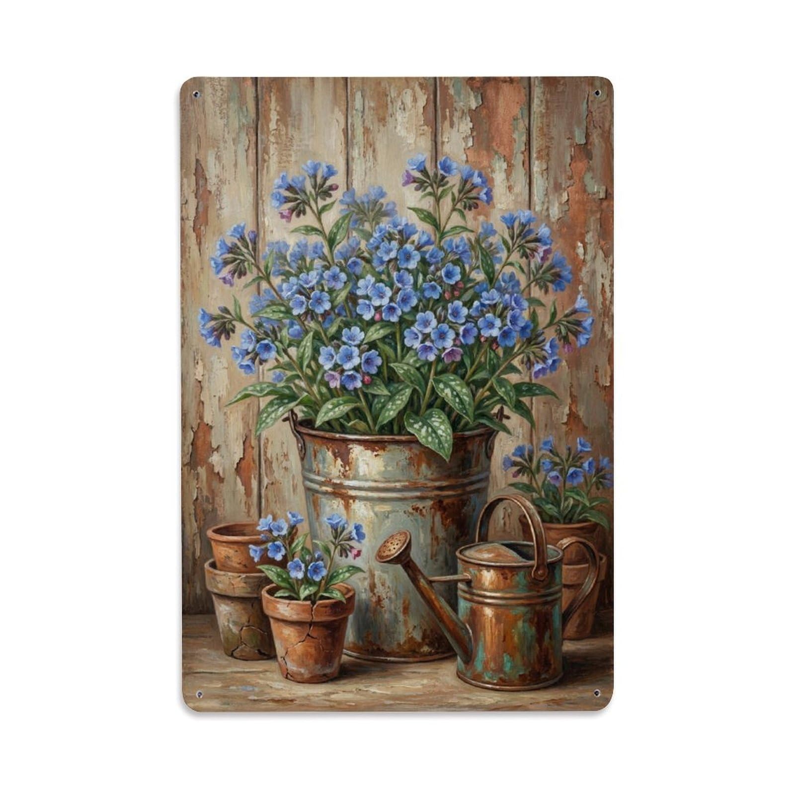 Vintage Flower Bunch Pulmonaria Pastoral Aesthetics Metal Tin Sign
