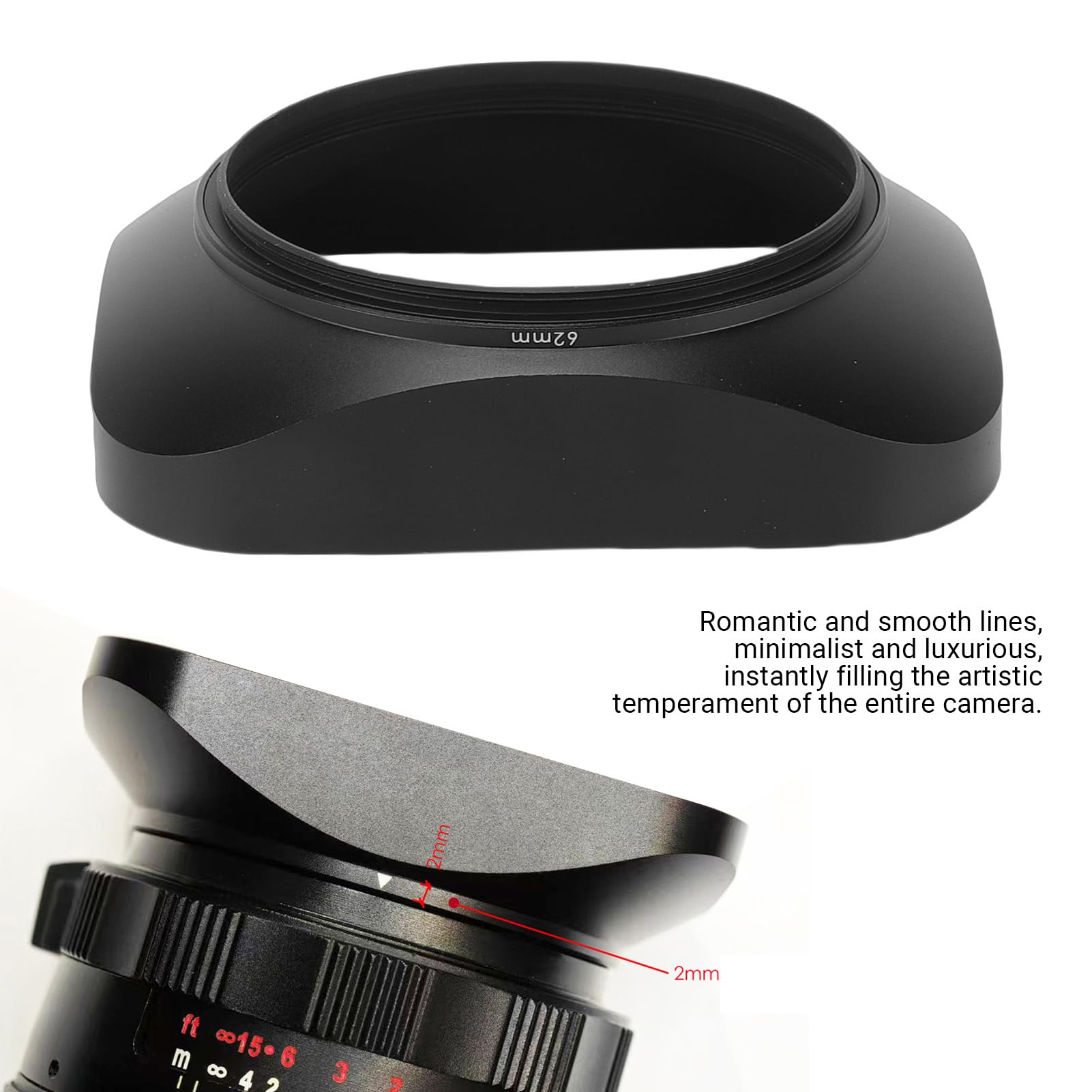 GOWENIC Paraluce Quadrato da 62 Mm con Cappuccio |Protezione per Paralume in Metallo Opaco con Filo |Per Obiettivi Fotografici