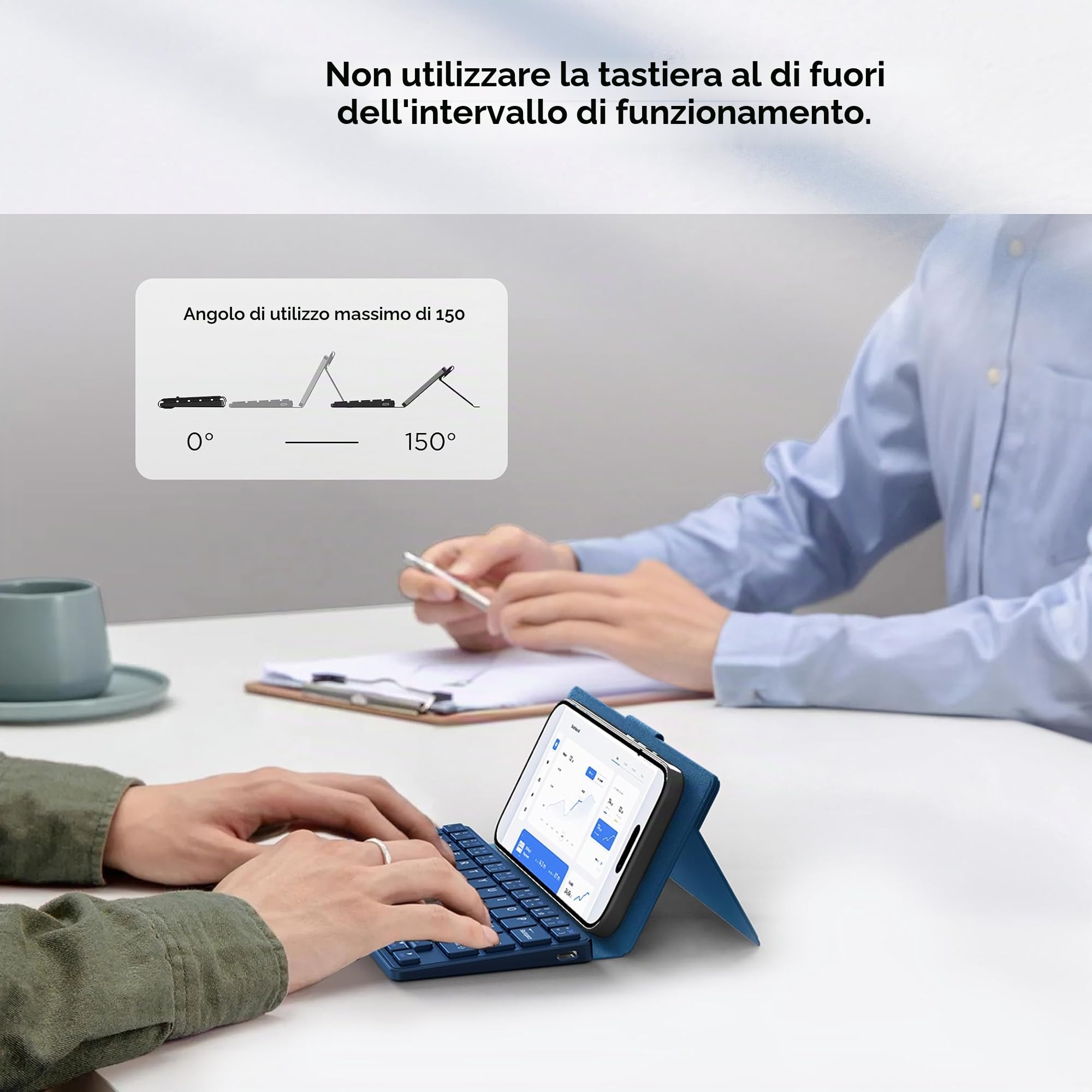 CACOE Tastiera Bluetooth pieghevole, mini AZERTY senza fili tastiera a doppio canale | Tastiera Bluetooth per iPad/Phone/Tablet, Android, Windows con supporto e ultra piatto, blu oceano