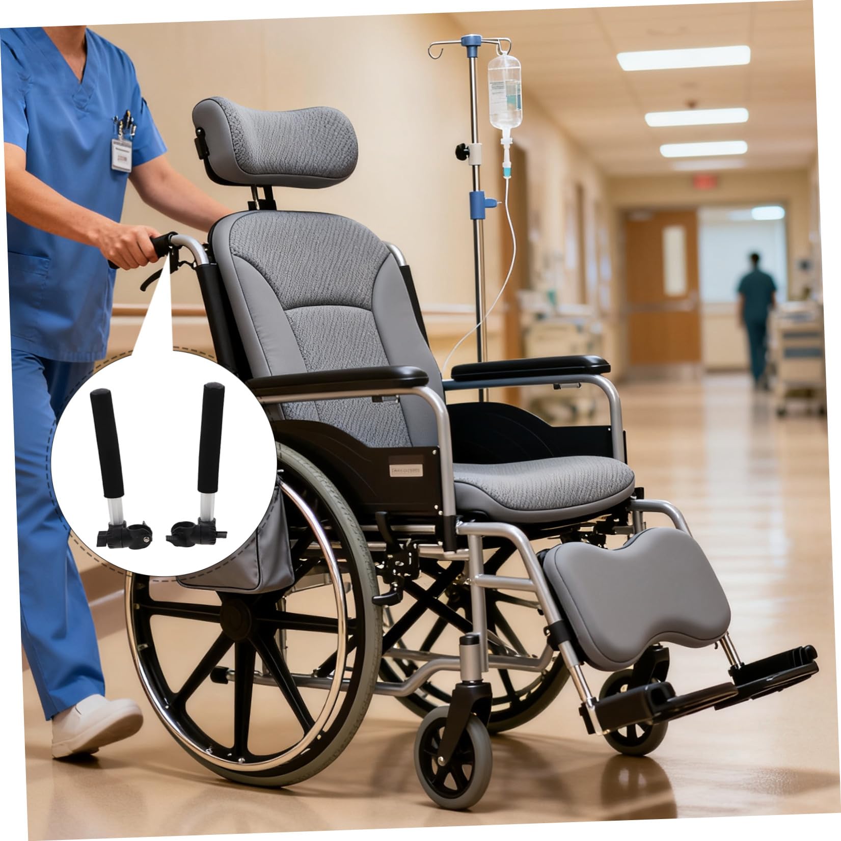 Extensor de Manijas para Silla de Ruedas de Acero Inoxidable, Par de Barras de Empuje Aplicables de 27,5 Cm, Repuestos para Personas Mayores y Cuidadores, Accesorio Ergonómico