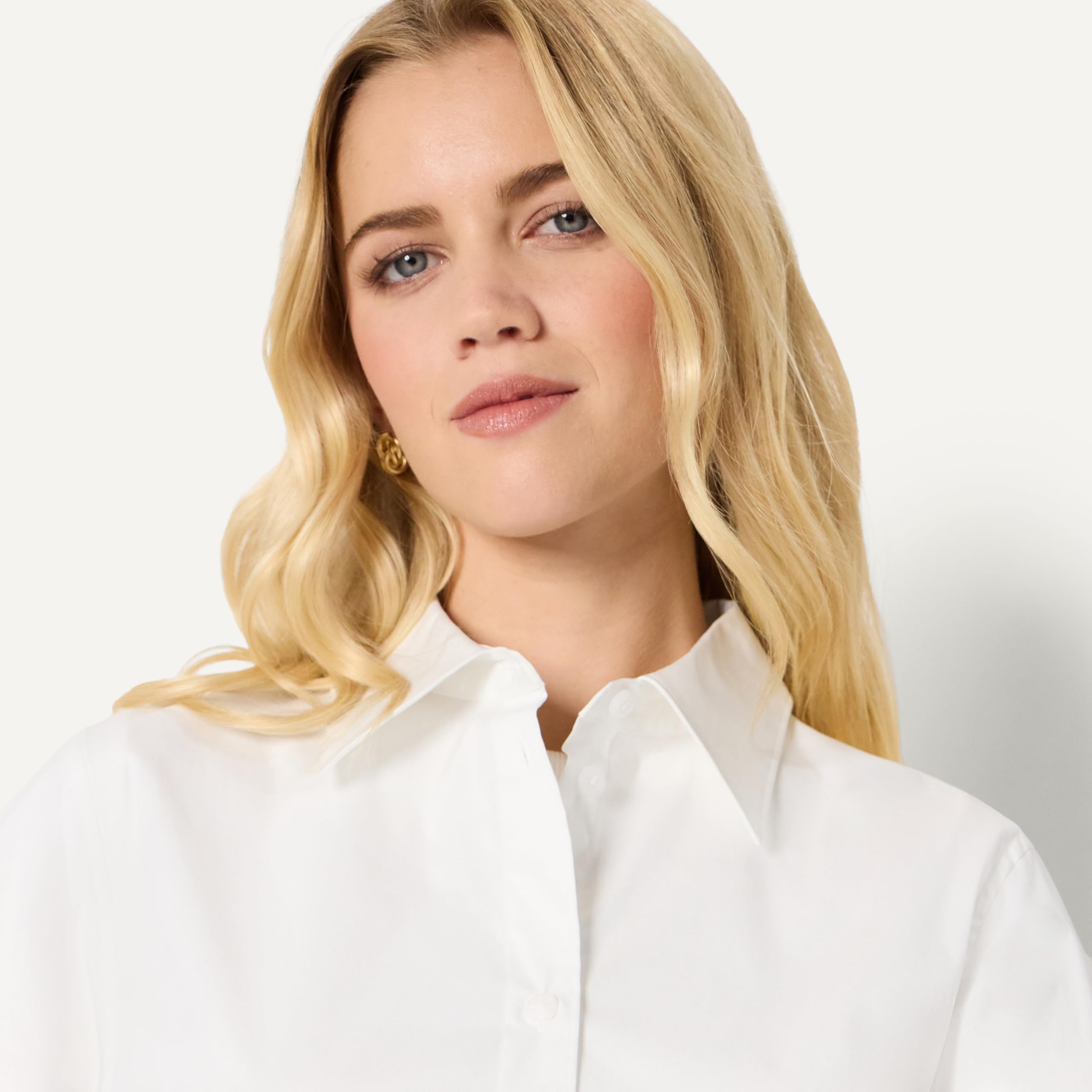 Amazon Essentials Camicia Elegante Button-Down in Popeline di Cotone Elasticizzata Vestibilità Oversize Donna