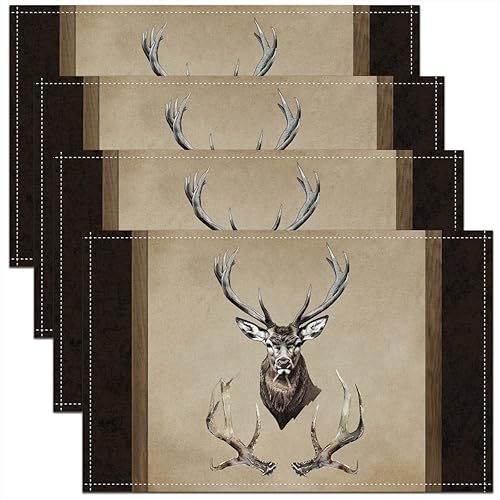 Antlers - Juego de 4 manteles individuales de 12 x 18 pulgadas, diseño de animales salvajes de la selva, para niños, adolescentes y adultos,