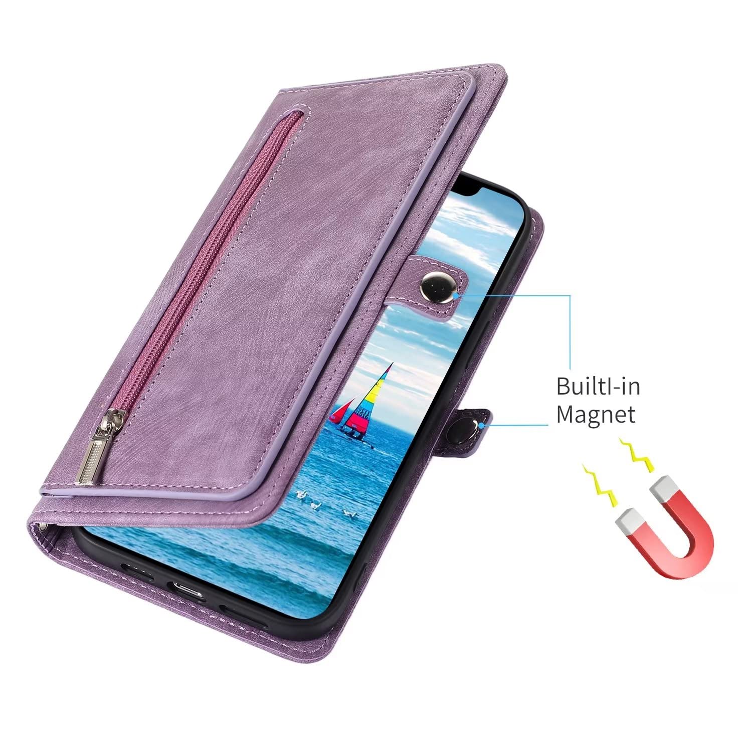 Asuwish Portafoglio Magnetico Per OPPO Reno 7 5G / Find X5 Lite Con Cerniera, Protezione Vetro Temperato Inclusa E Cordino Da Polso E Tracolla - Custodia Flip Con Slot Per Carte E Supporto