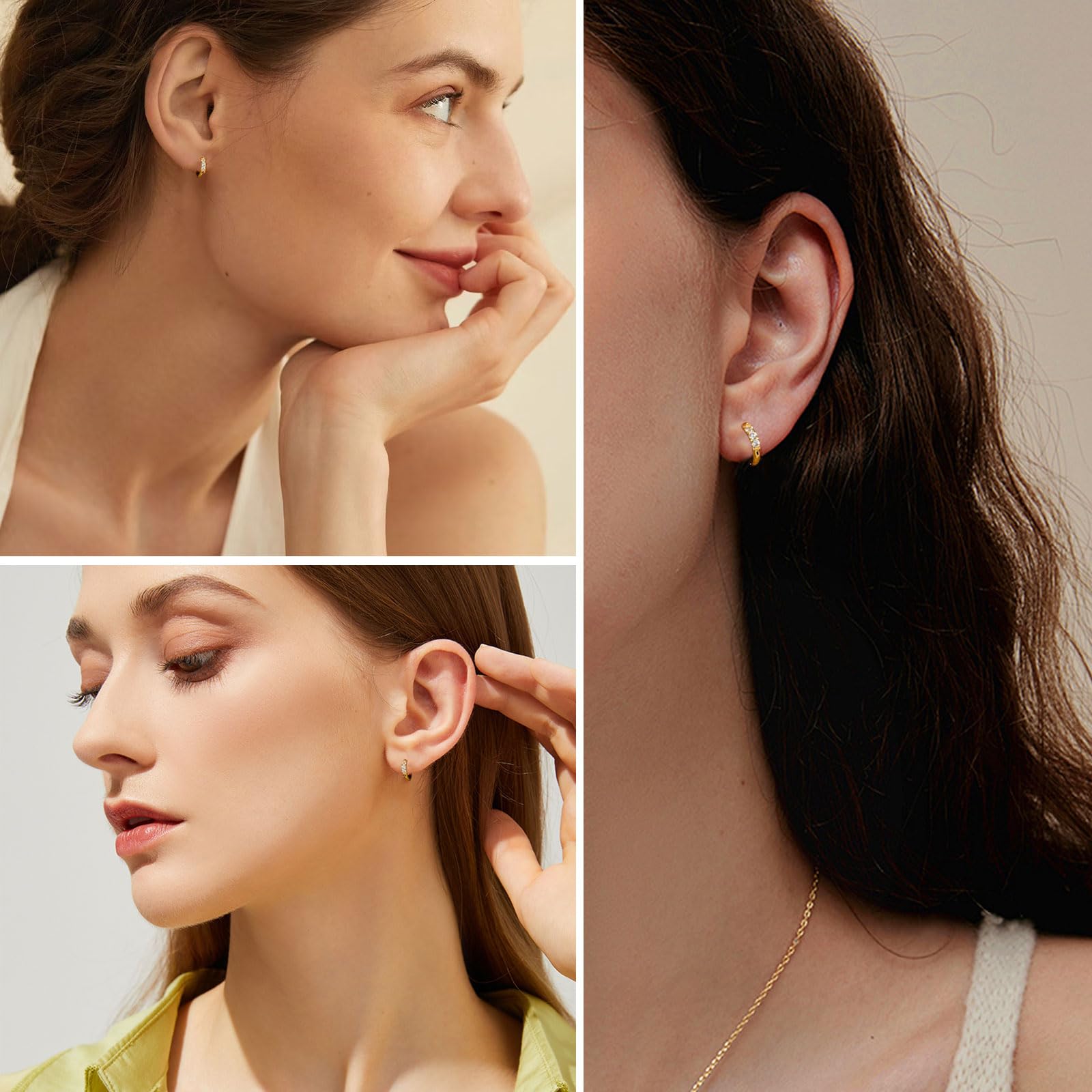 LunarCharm 1 Pair of Small Hoops, 18 Carat Gold Plated with Surgical 316L Steel, Hinged Hoops for Cartilage, Helix, Tragus, Earlobe, Lightweight Hypoallergenic Earrings