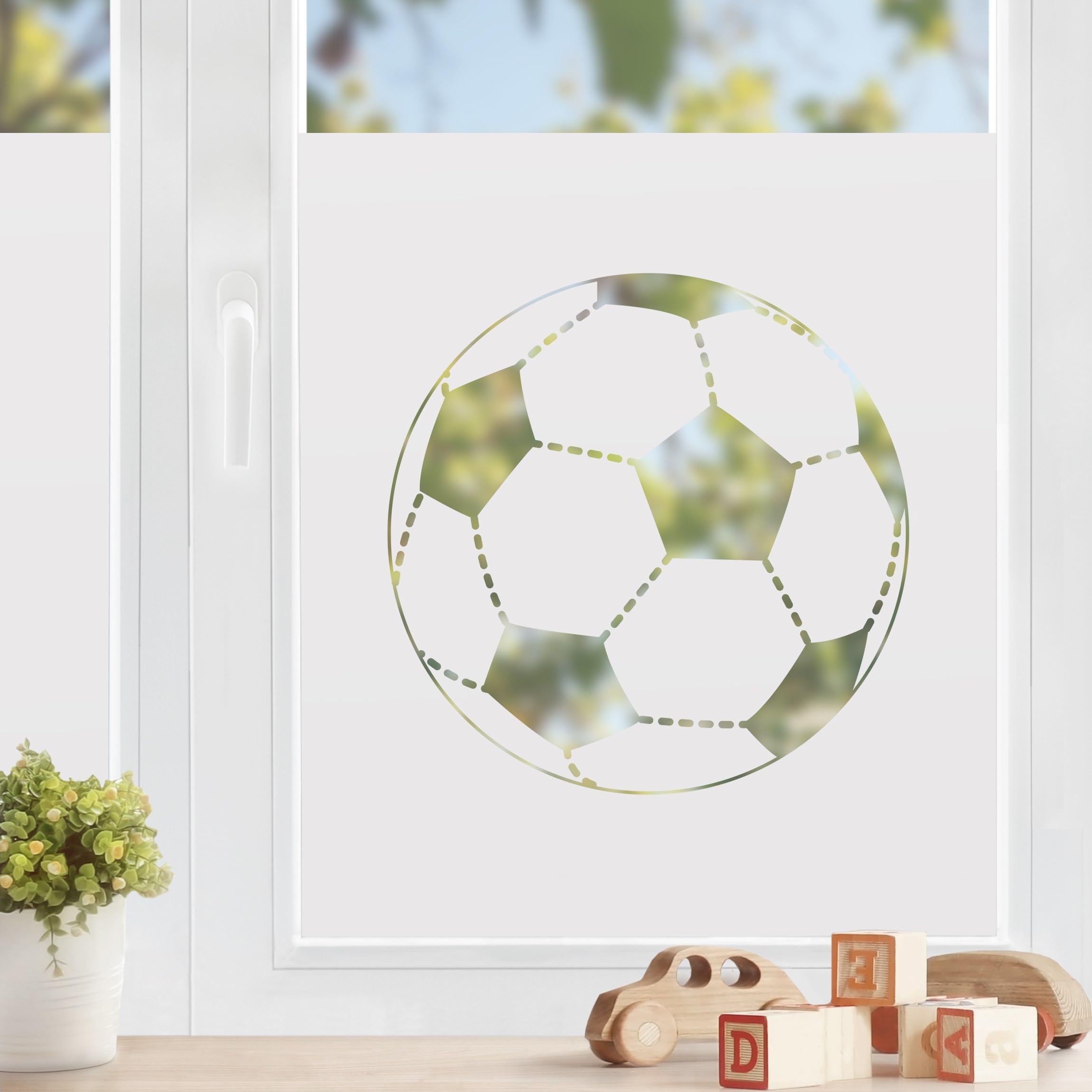 Fensterfolie statisch haftend Sport Sichtschutz Milchglas - Made in Germany - Fußball Modern Blickdicht Scheibe Innen Kinderzimmer Glas 1671 (60x60cm)