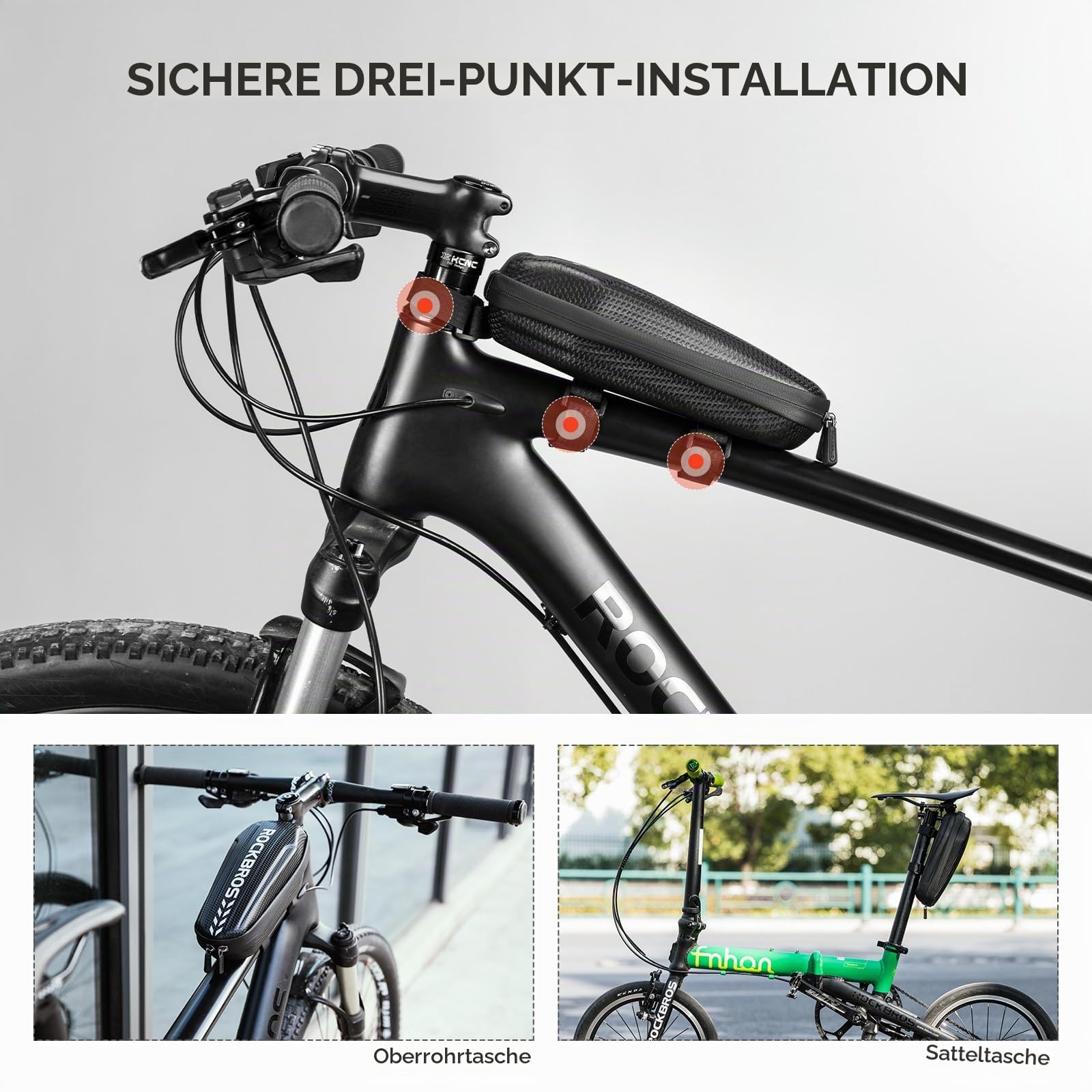 ROCKBROS Fahrrad Rahmentasche Wasserabweisend Oberrohrtasche für MTB Rennrad Faltrad Schwarz L 1,5L / M 1,1L