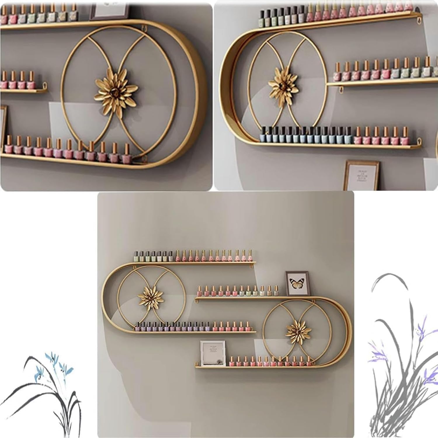 Scaffali per Smalti per Unghie Montati Parete, Scaffali for smalti for unghie a forma di U, organizer for cosmetici montato a parete in metallo da 2 pezzi, supporto for display da parete multifunziona