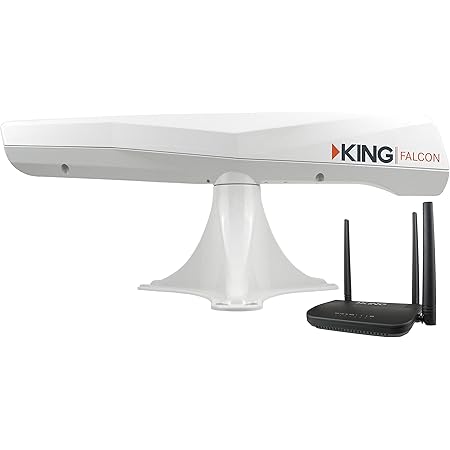 KING KF1000 Falcon Automatic Directional WiFi Antenna with WiFiMax Router and Range Extender - White