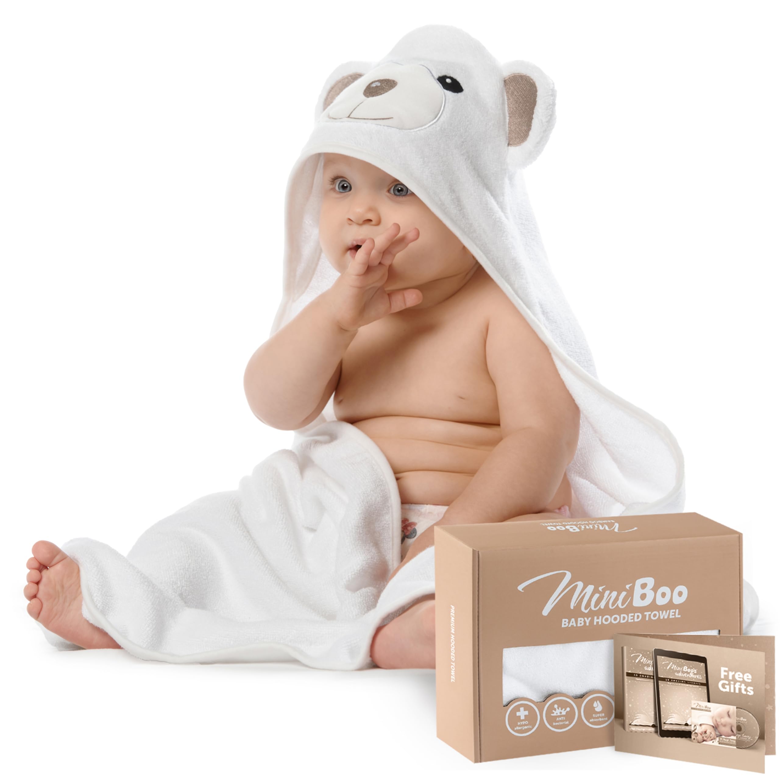 MINIBOO Hooded Baby Towels for Newborn & Toddler - Super Soft Baby Bath Towels with Hood, Highly Absorbent Viscose Made from Bamboo Hooded Towel for