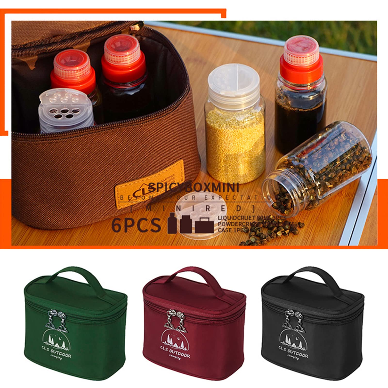 RoseFlower 6 pcs Portatile Bottiglia di Porta Condimento, Porta Sale Olio da Viaggioper Esterni Vaso di Spezie Condimento Trasparente e Bottiglia di aceto Contenitore per Picnic BBQ #Nero