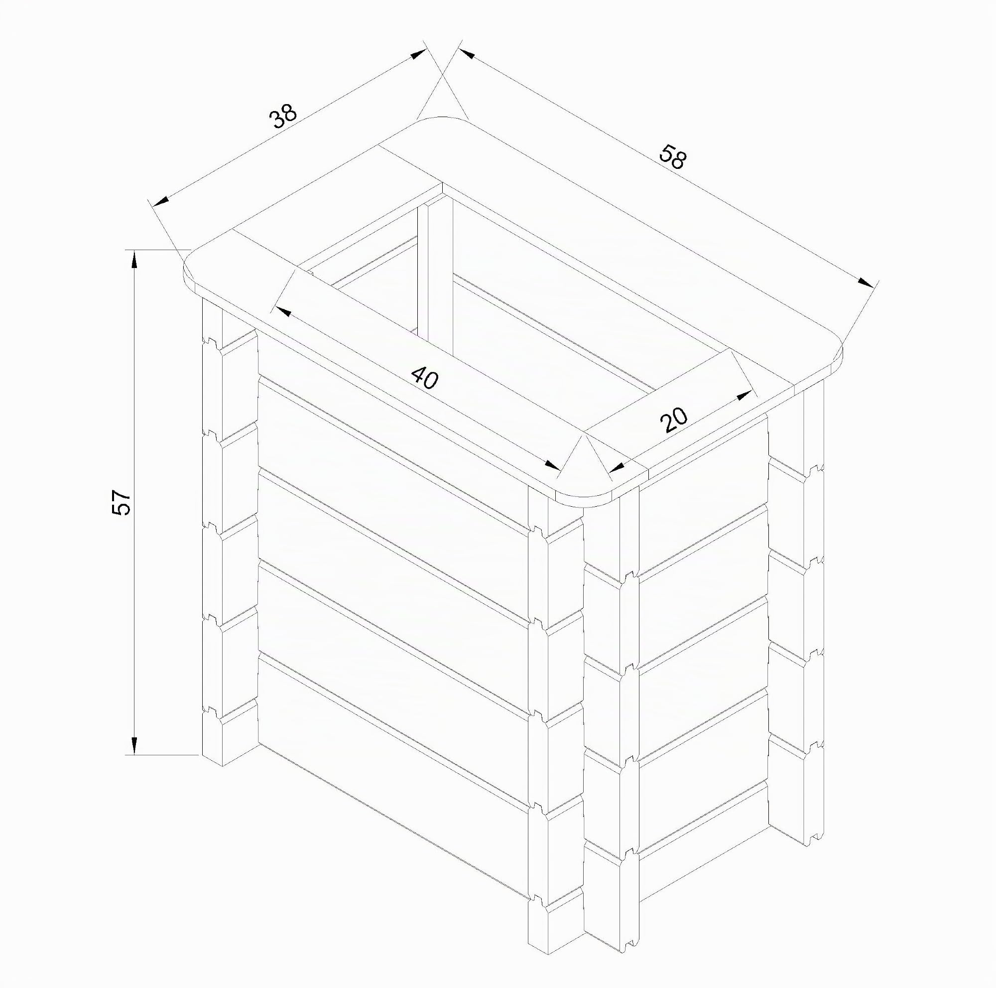 TIMBELA Carre Potager Exterieur Bois - Jardinieres Exterieur pour Jardin, Balcon, Terrasse – pour Fleurs, Herbes aromatiques, Légumes- Bois Massif pin/épicéa 28 mm, 58x38xH57 cm, M611
