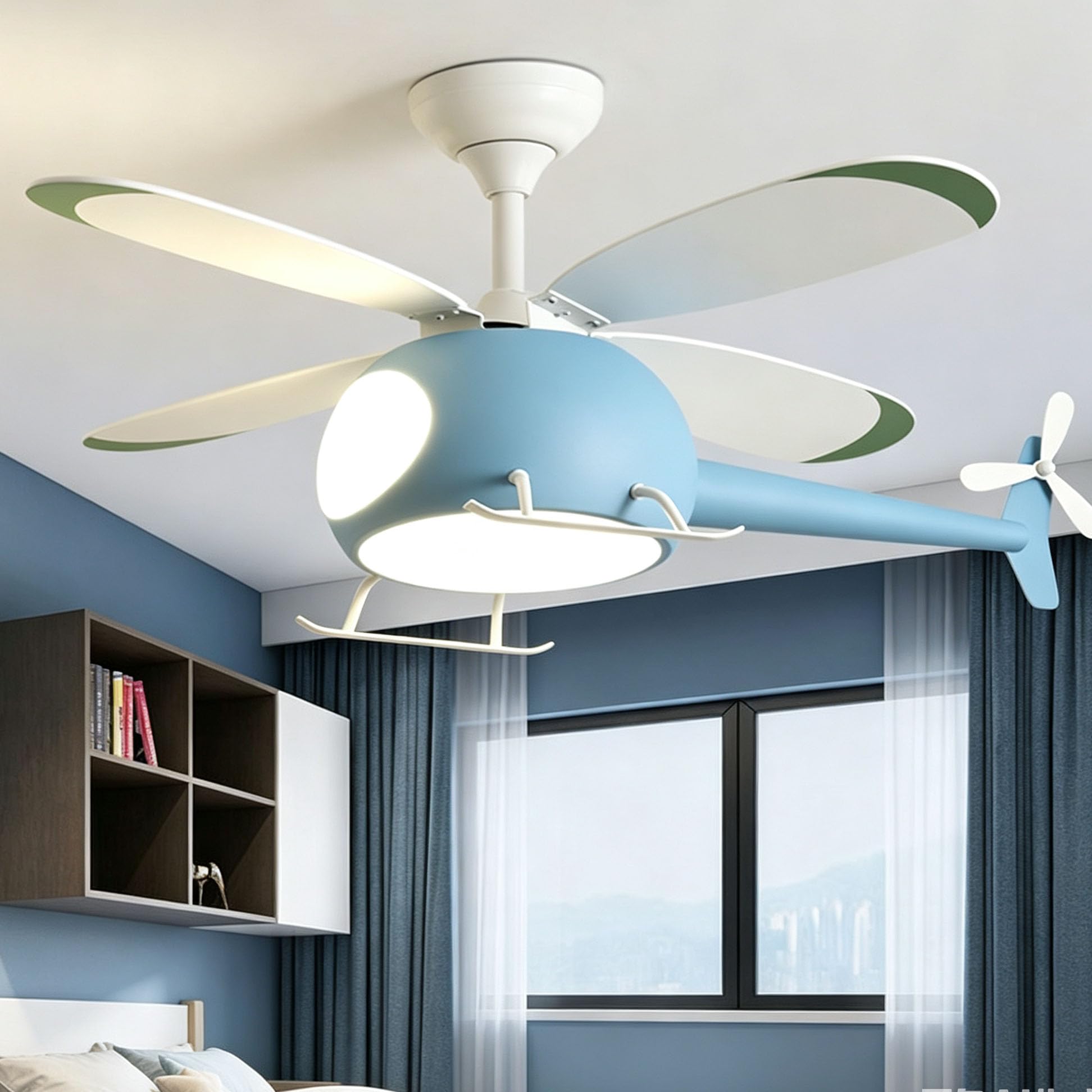Piptyllite Ceiling Fan Light for Children's Bedrooms,Airplane-Shaped Pendant Light,6-Speed ​​Quiet Operation,Suitable for Kids' Rooms