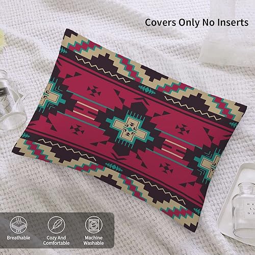 Miniatura 5 de Yekiua Funda de almohada con patrón étnico, patrón tribal nativo del suroeste de América, funda de cojín rectangular para cama, sofá, tamaño King,
