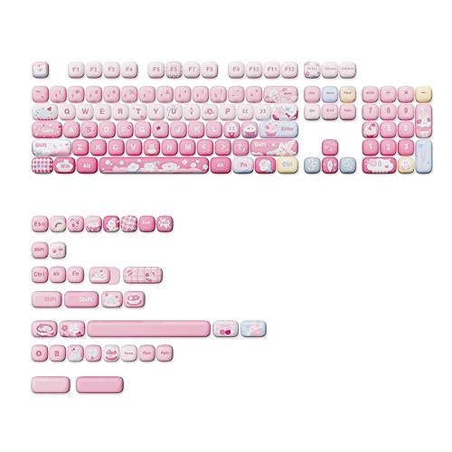 YUNZII Cute Pink Ice Cream Custom Keycaps, 138 Keys Dye Sub PBT MOG Profile Keycap Set for Mechanical Gaming Keyboards (Pink Ice Cream) - Pink Ice Cream