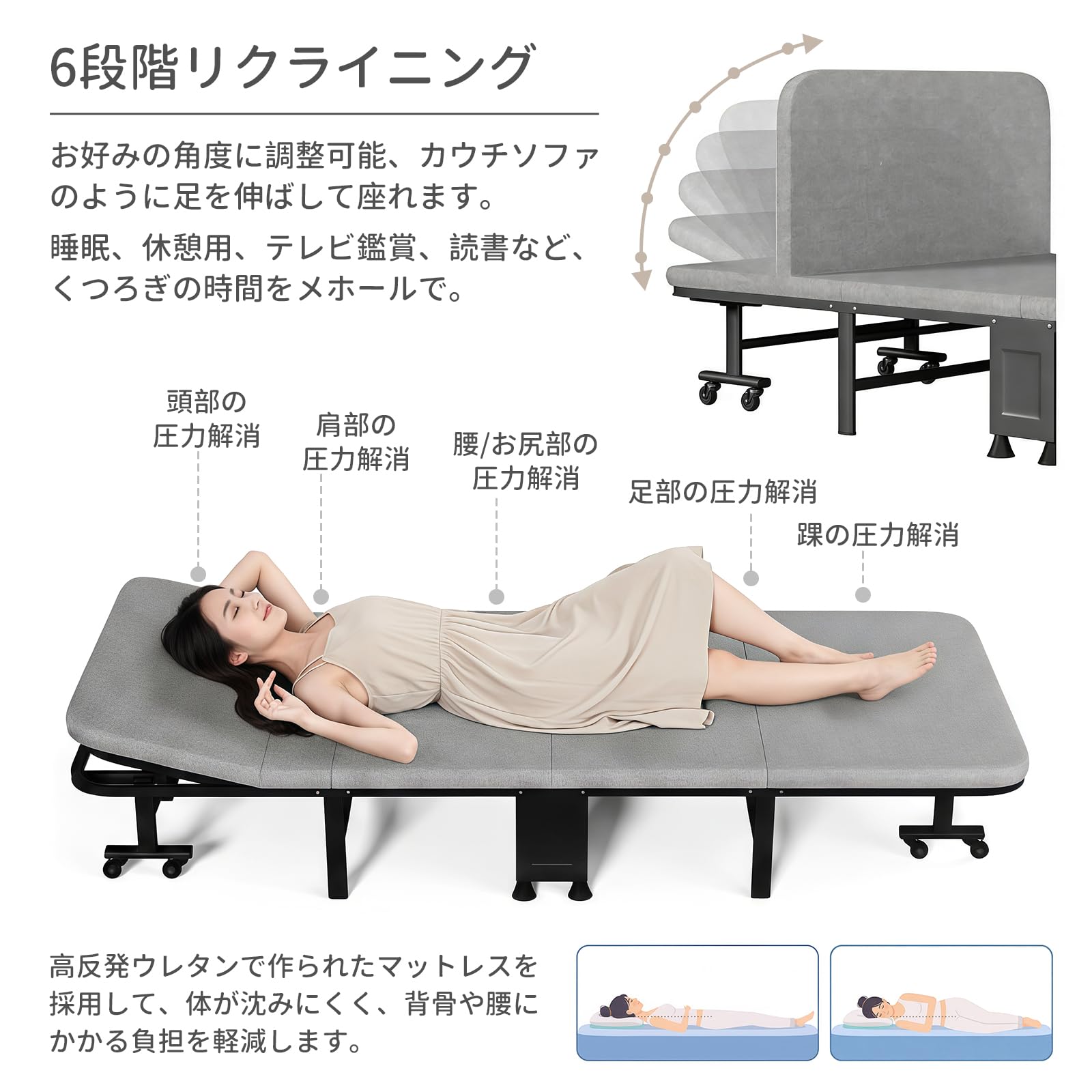 Amazon｜折りたたみベッド シングルベッド 6段階リクライニング 高反発