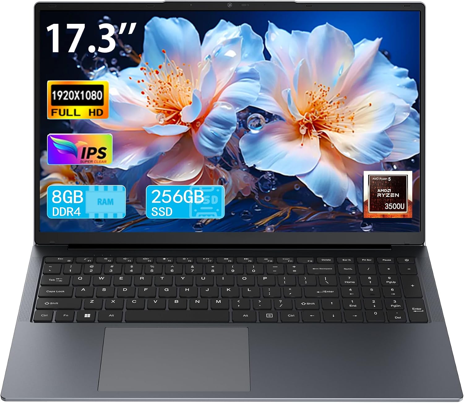 17 Inch Laptop with Ryzen 5, 8GB RAM, 256 GB SSD, FHD IPS Display, Backlit Keyboard, Webcam,RJ45, Dual Wi-Fi, Bluetooth 5.0, HDMI, USB 3.0, Type-C Full Function
