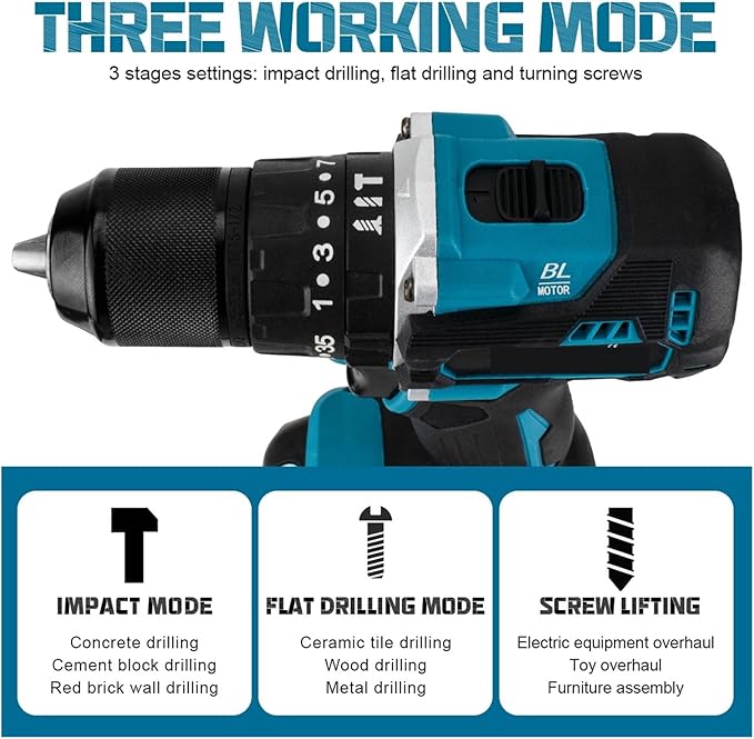 Taladro Percutor Inalámbrico 18V Sin Escobillas 13mm 35+3 Torque miniatura 6