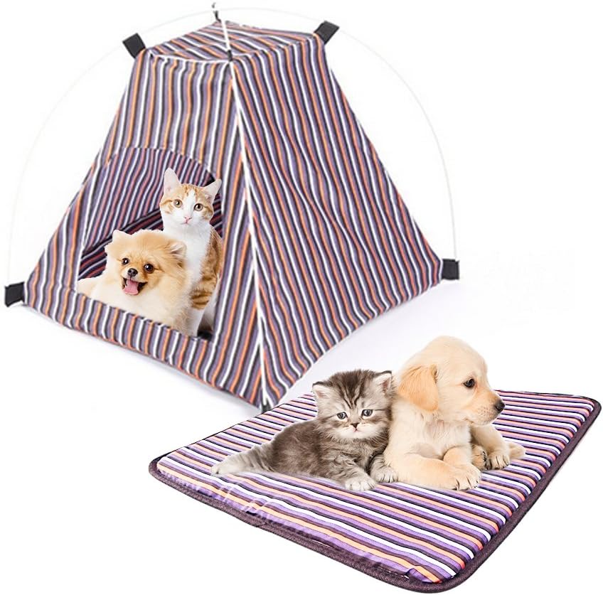 Pet Tent ,Portable Folding Dog Cat House Bed Tent Waterproof Indoor Outdoor Cat Tent Teepee,16.8"W x 16.8"L x 16"H (Red+Yellow)