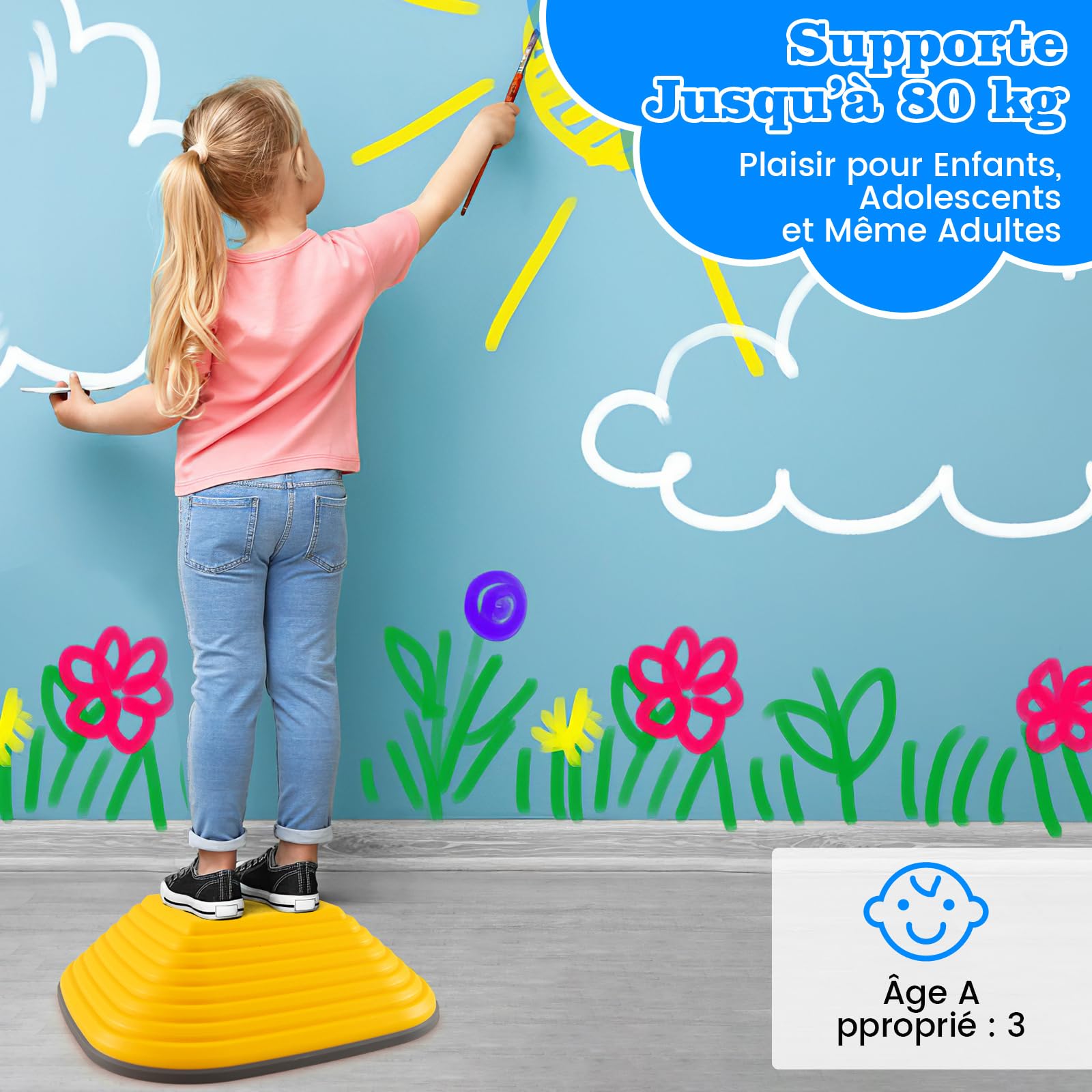 COSTWAY Pierres d'équilibre Empilables Enfant Bord TPE, Parcours Motricité Motif Antidérapant, Jouet Sensoriel Intérieur Extérieur, Charge 80kg 3 Ans+