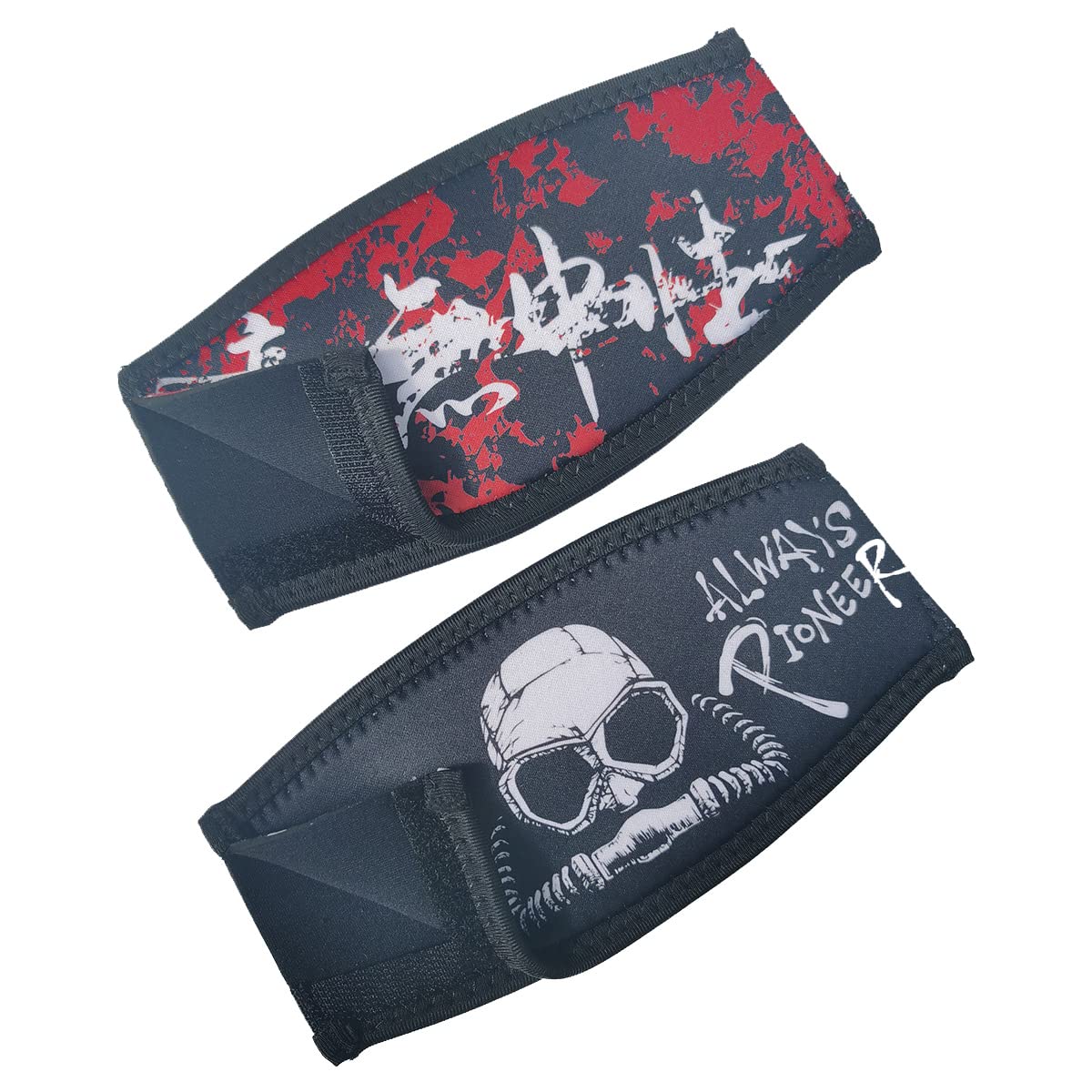 Scuba Mask Strap Cover Neoprene Diving Mask Strap Wrapper for Snorkel Mask with Hook and Loop Fastener Diving Flag Pattern and CCR Pattern Reversible Two Sides Back/White/Red