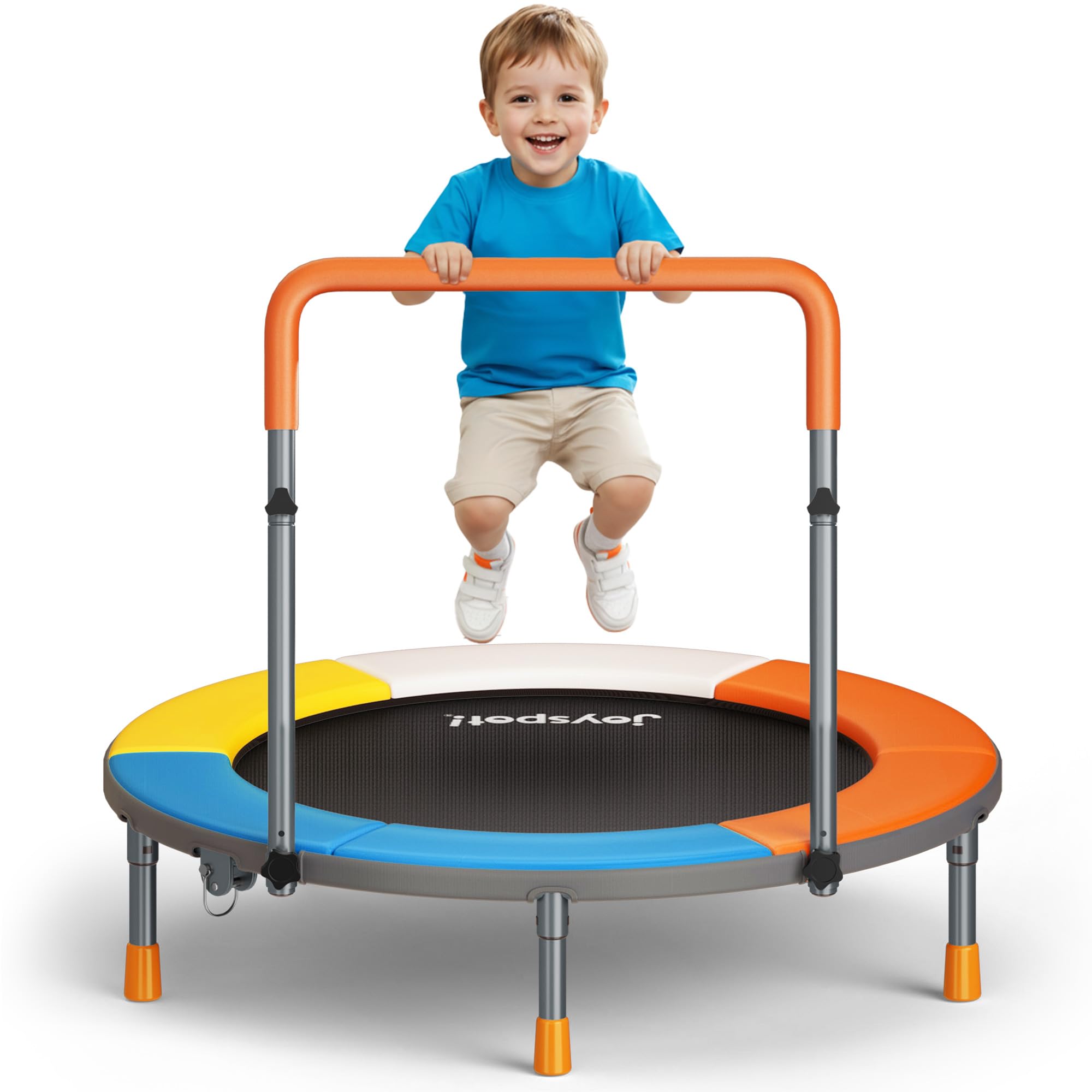 JOY SPOT! Kinder Trampolin Indoor Outdoor, Ø 91cm Faltbares Minitrampolin mit Verstellbarer Griff, Kindertrampolin Klappbar Max 68 kg, Gartentrampolin für Kleinkind Jungen, Mädchen ab 3 4 5 6 7 Jahren