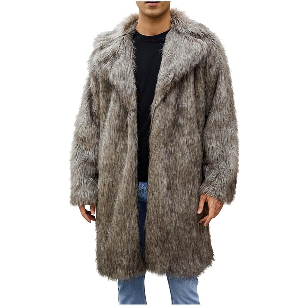Men's Fluffy Faux Fur Coat Winter Long Jacket Overcoat Furry