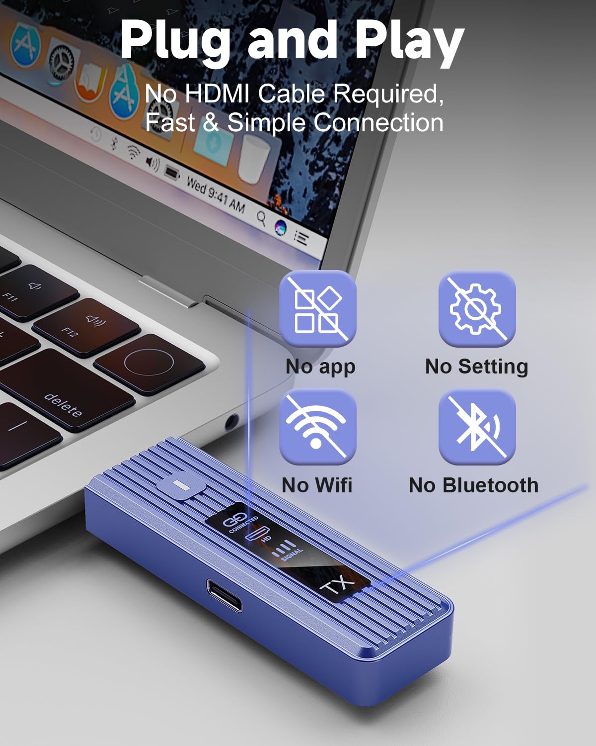 Trasmettitore e ricevitore wireless 2026 5 Gen, estensione 360FT/110M, decodifica 4K e uscita 1080P, display a LED, Plug & Play, video e audio in streaming 5,8 G + 2,4 G per PC/laptop/TV Box