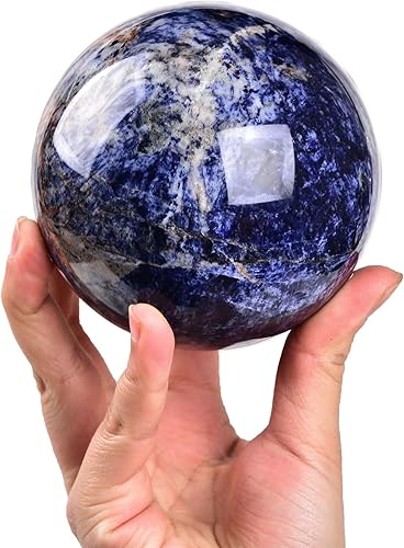 AMOYSTONE Esfera de adivinación de bola de sodalita azul con soporte de madera, bola decorativa, esfera de cristales curativos naturales para Feng